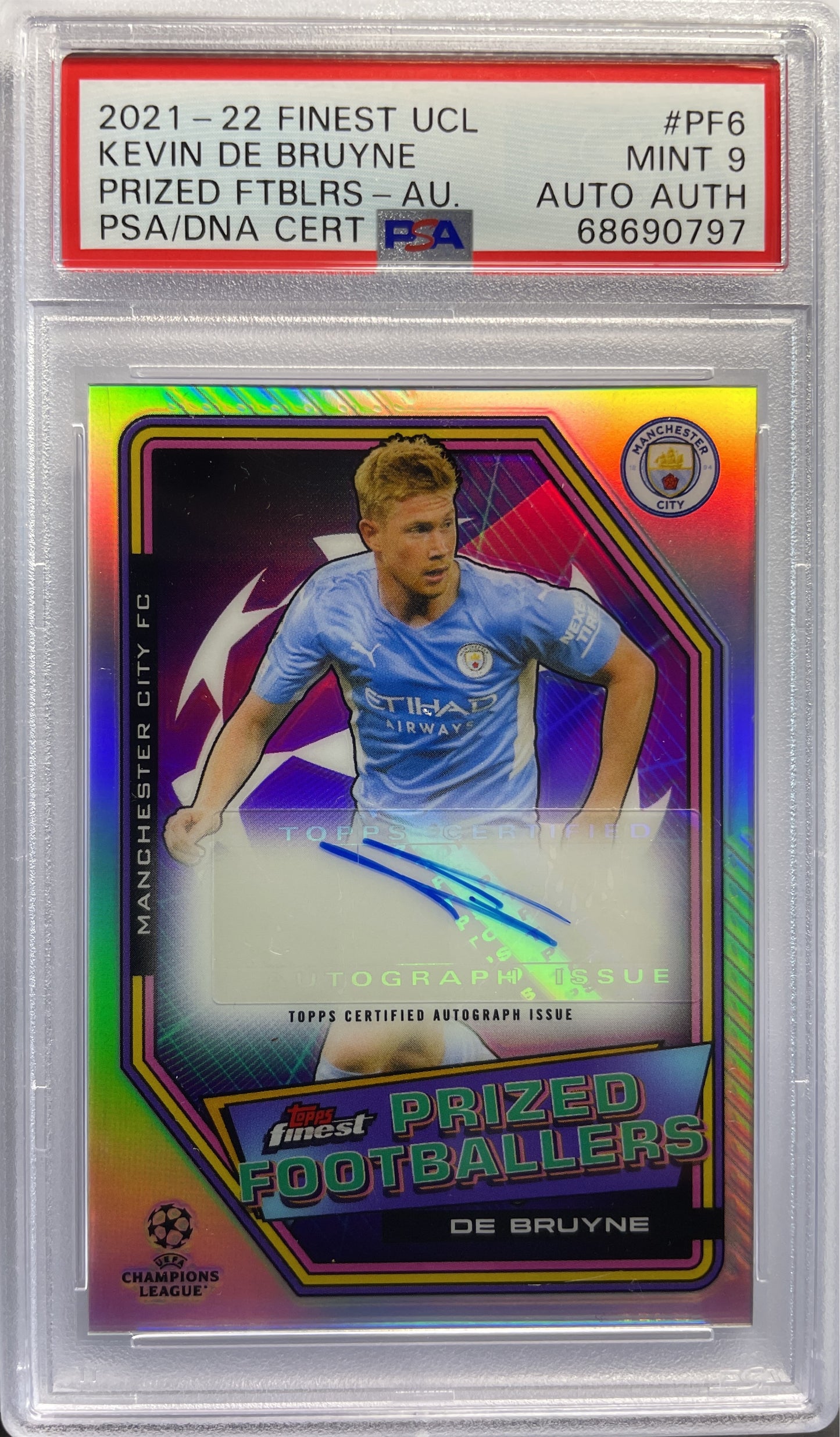 PSA 9 - Kevin De Bruyne 65/ 135 Autograph - Topps Finest UCL 2021/22