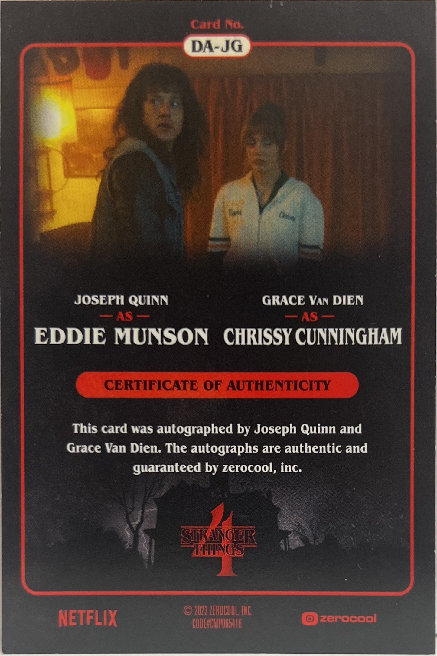 Eddie Munson & Chrissy Cunningham 26/86 Double Autograph Pink Topps Stranger Things Season 4 2023