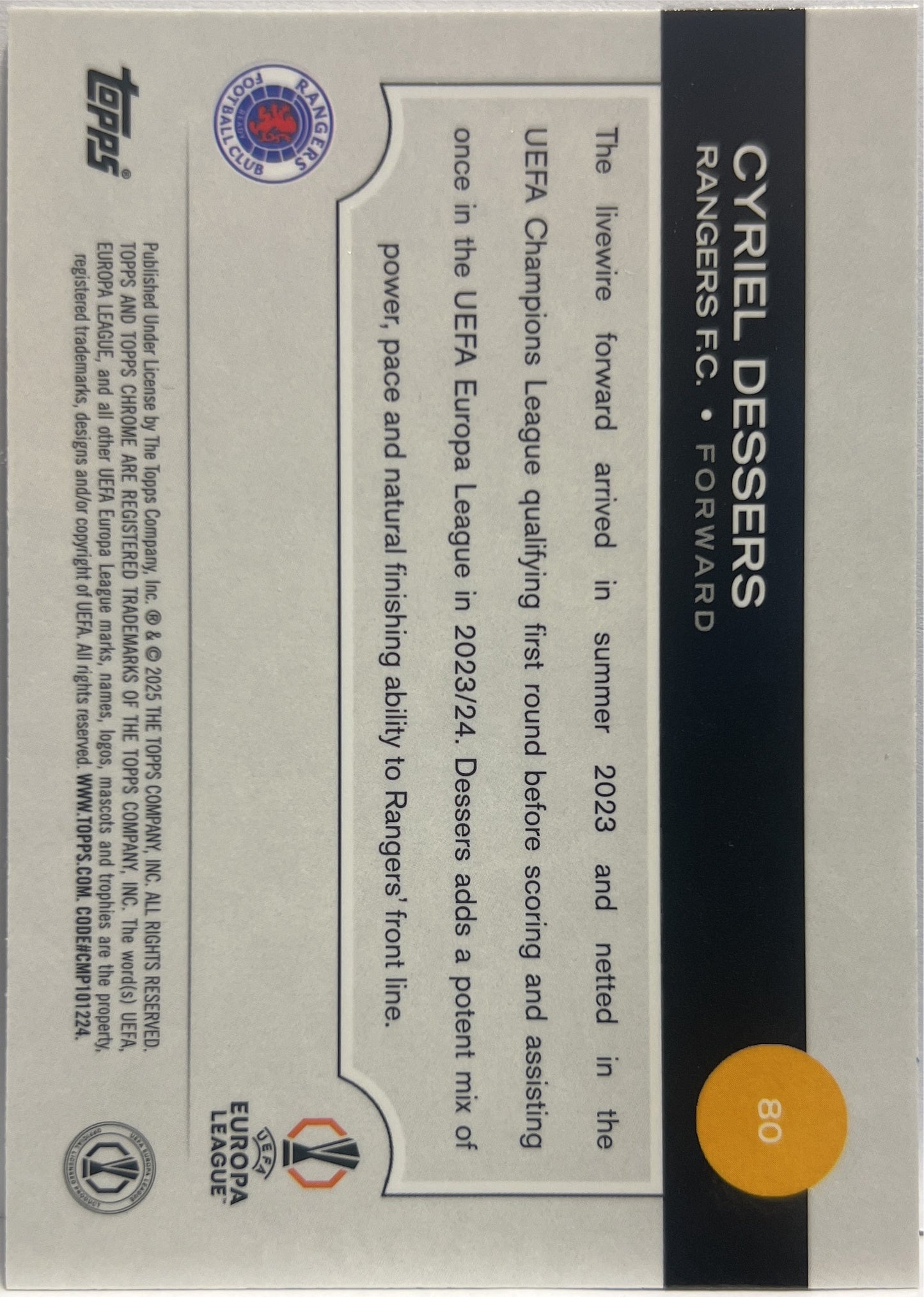 Cyril Dessers Cracked Ice Blue Topps Chrome Sapphire 2024/25