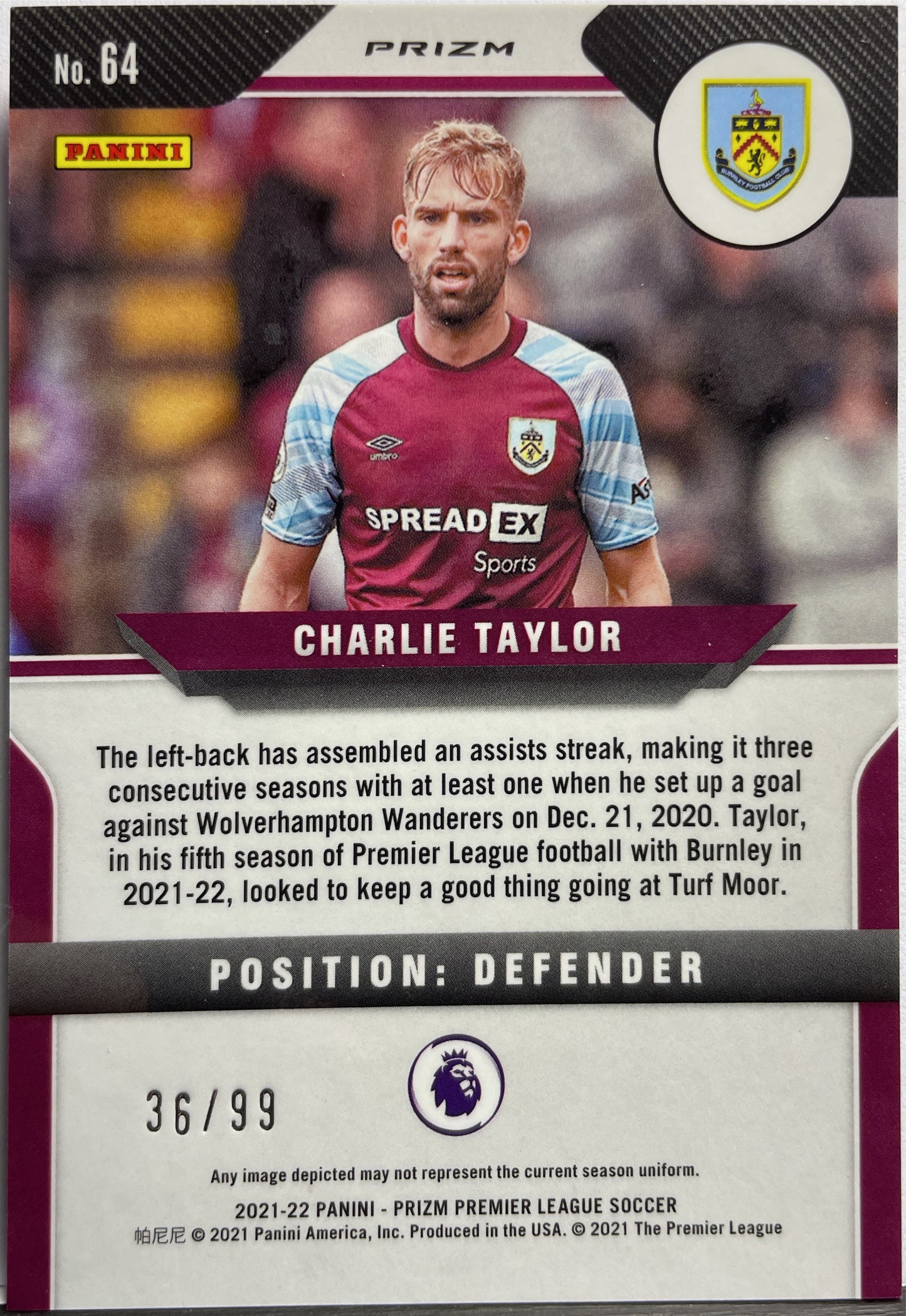 Charlie Taylor 36/99 Prizm Premier League 2021/22