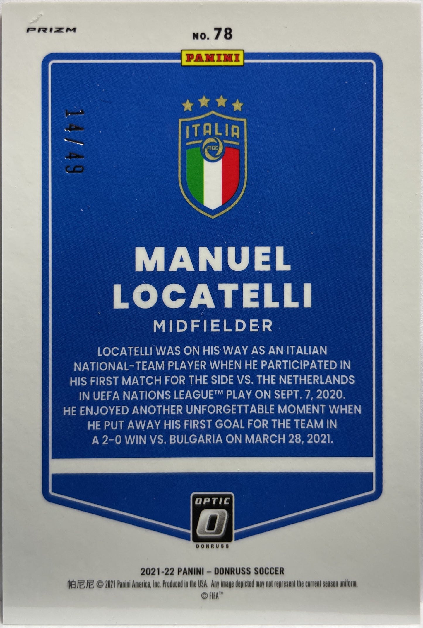 Manuel Locatelli 14/49 Orange Optic Donruss 2021/22