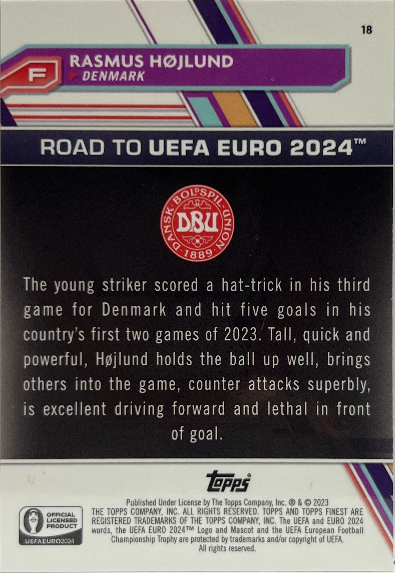 Rasmus Hojlund 12/50 National Debut Mini Diamond Topps Finest Road To Uefa Euro 2024