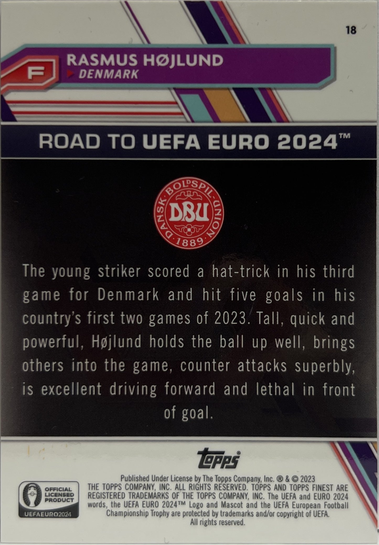 Rasmus Hojlund 19/50 National Debut Mini Diamond Topps Finest Road To Uefa Euro 2024