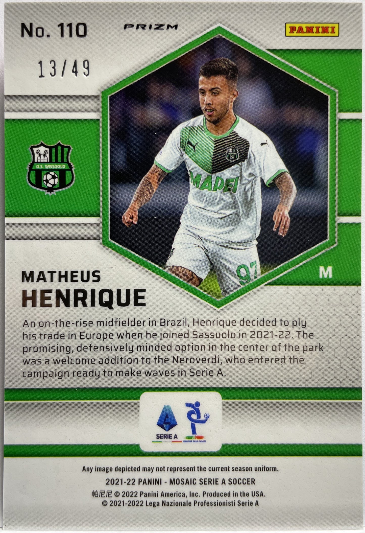 Mattheus Henrique 13/49 Rookie Purple Mosaic Serie A 2021/22