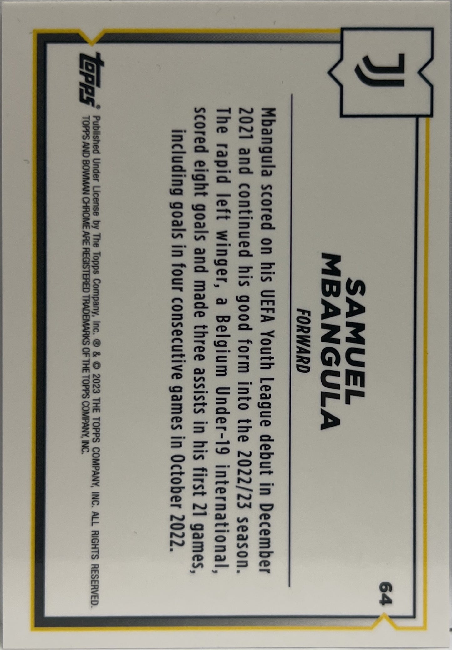 Samuel Mbangula 12/50 1ST Bowman Gold Topps Chrome Juventus 2022/23