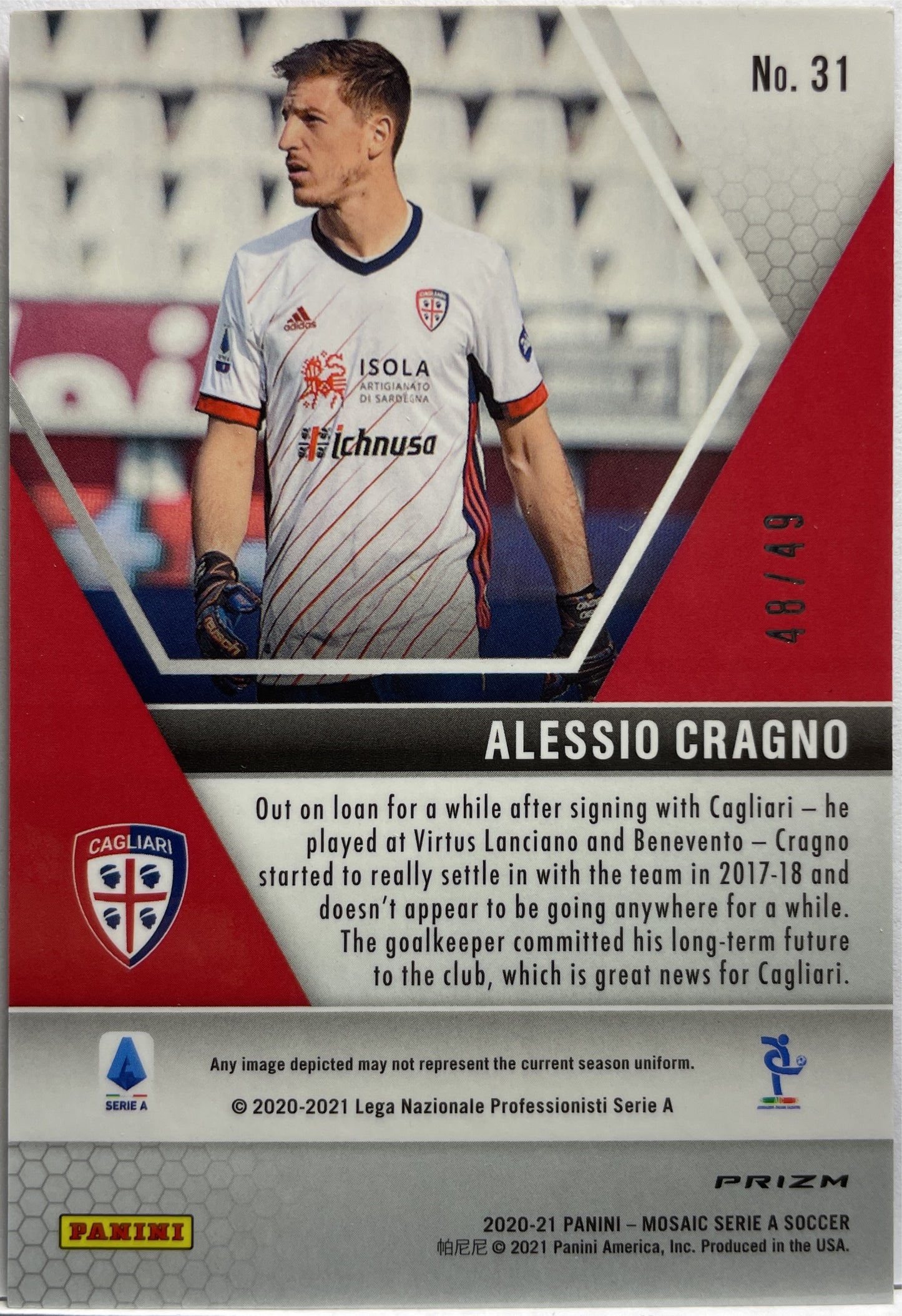 Alessio Cragno 48/49 Purple Rookie Mosaic Serie A 2020/21