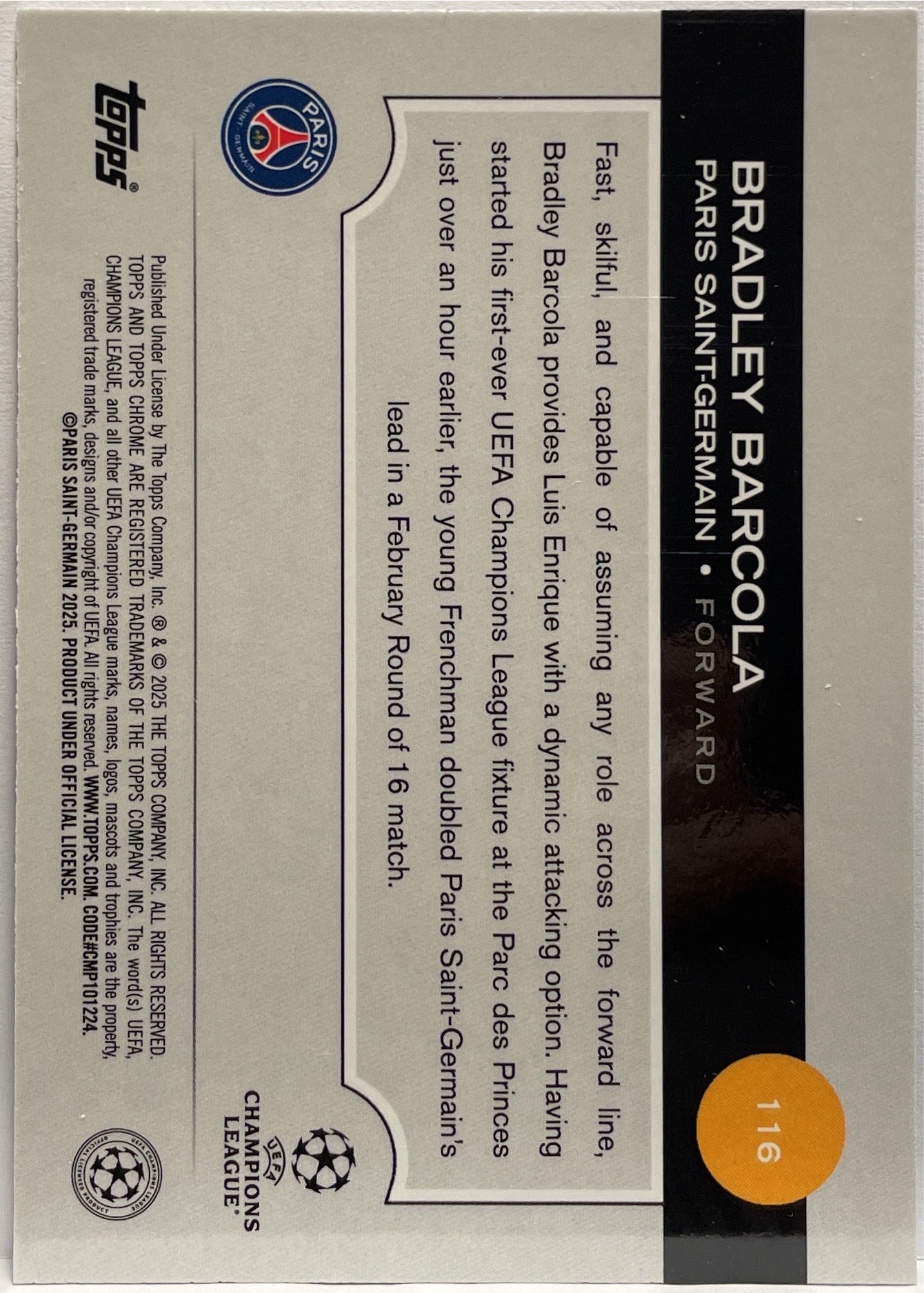 Bradley Barcola 148/150 Future Stars All Star Rookie Blue Topps Chrome UCC 2024/25