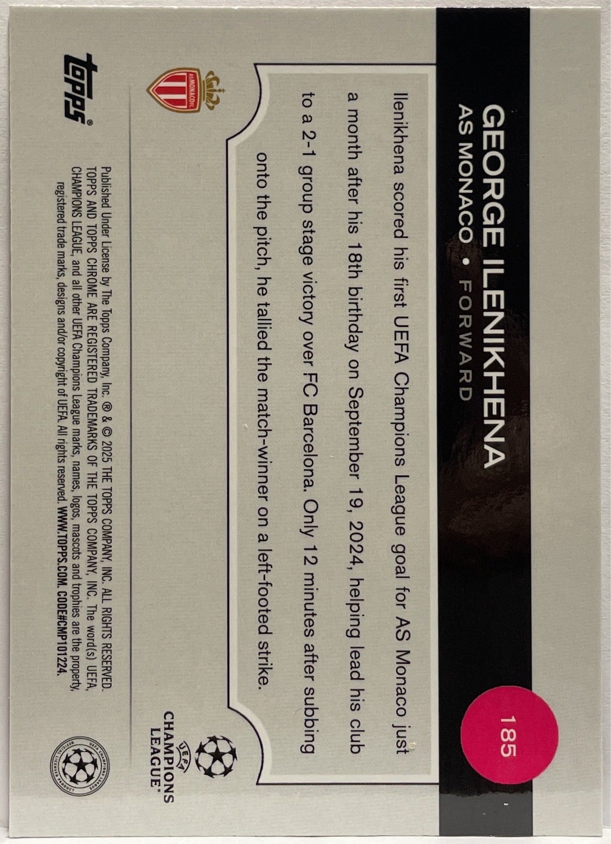 George Ilenikhena 120/250 Rookie Autograph Pink Topps Chrome UCC 2024/25