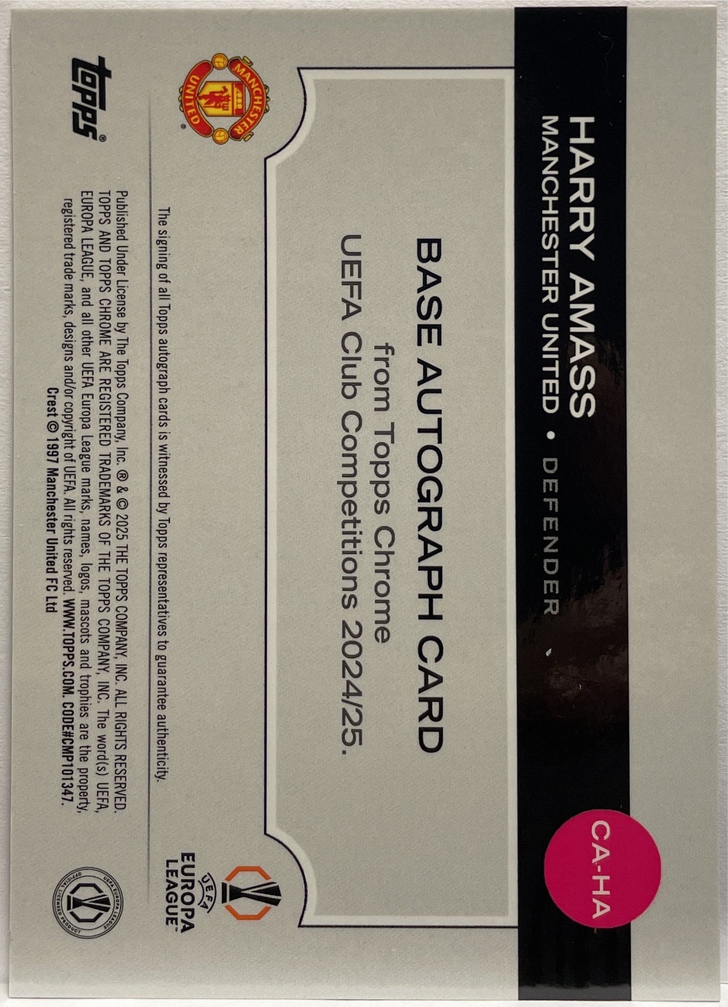 Harry Amass 26/250 Rookie Pink Lava Topps Chrome UCC 2024/25