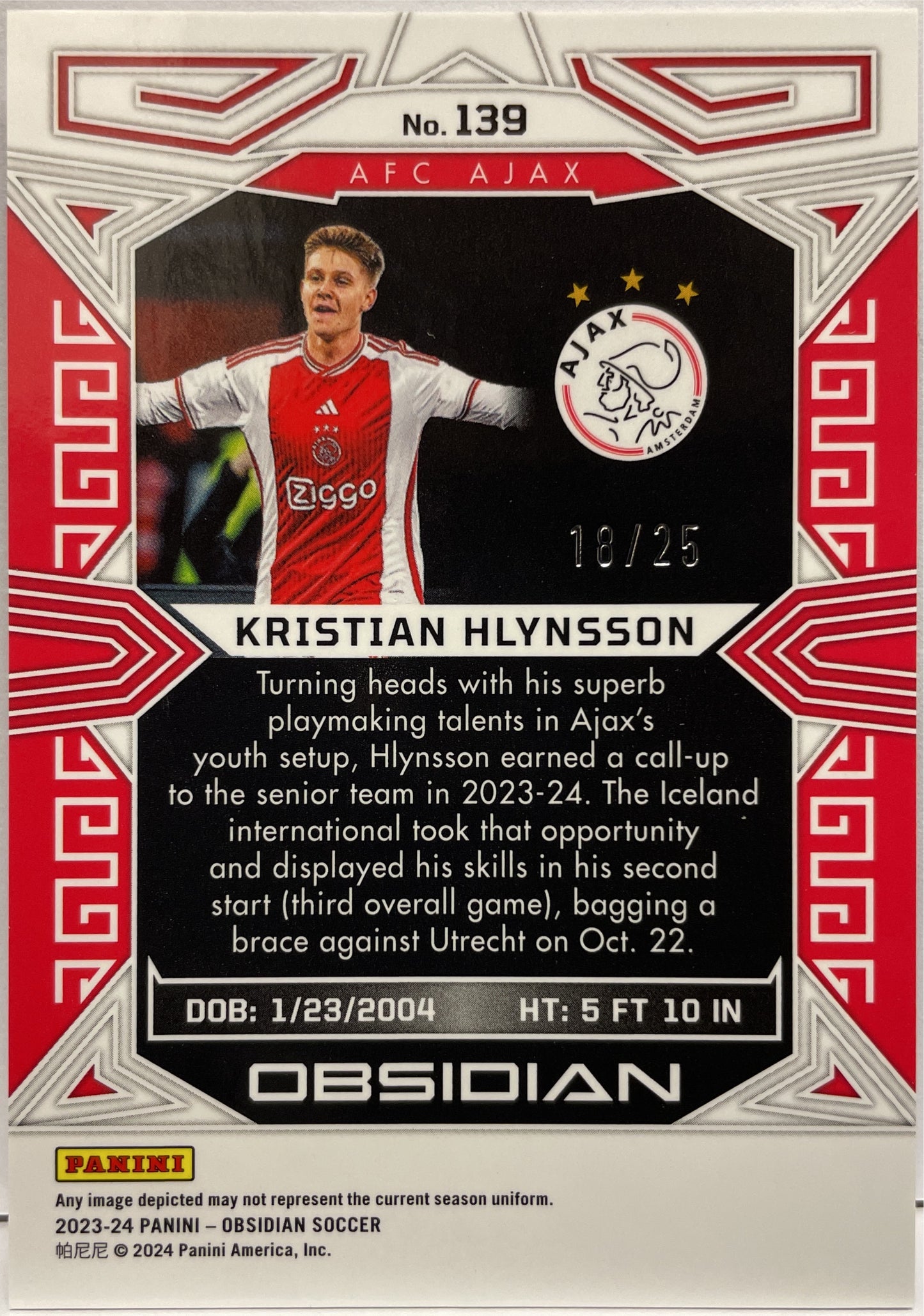 Kristian Hlynsson 18/25 Rookie Purple Flood Electric Etch Obsidian 2023/24