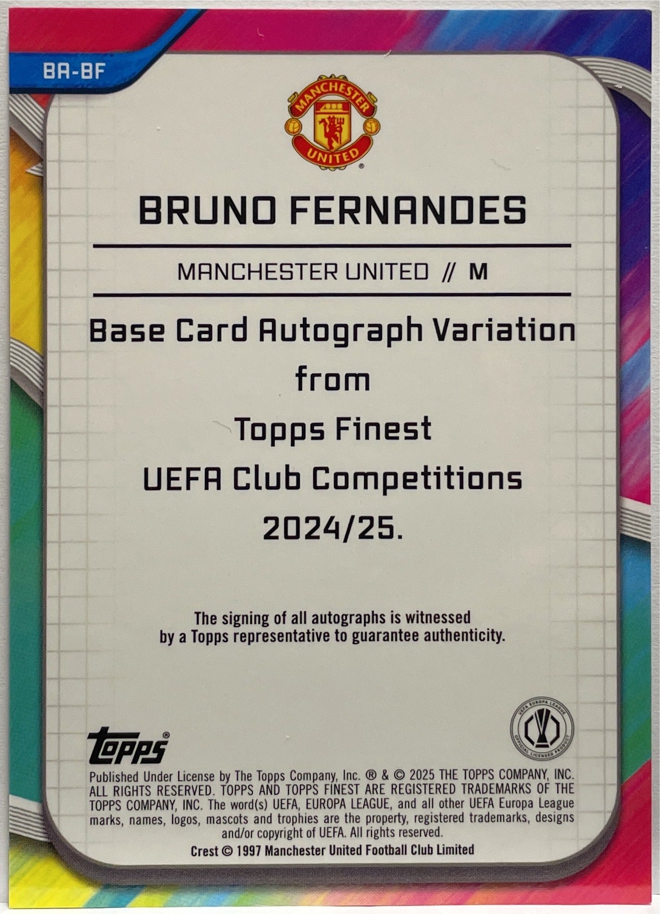 Bruno Fernandes 20/150 Autograph Pink Prism Topps Finest UCC 2024/25