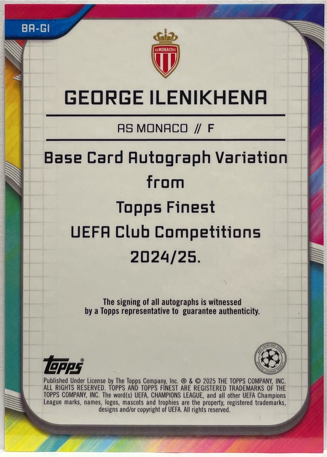 George Ilenikhena Rookie Autograph Topps Finest UCC 2024/25