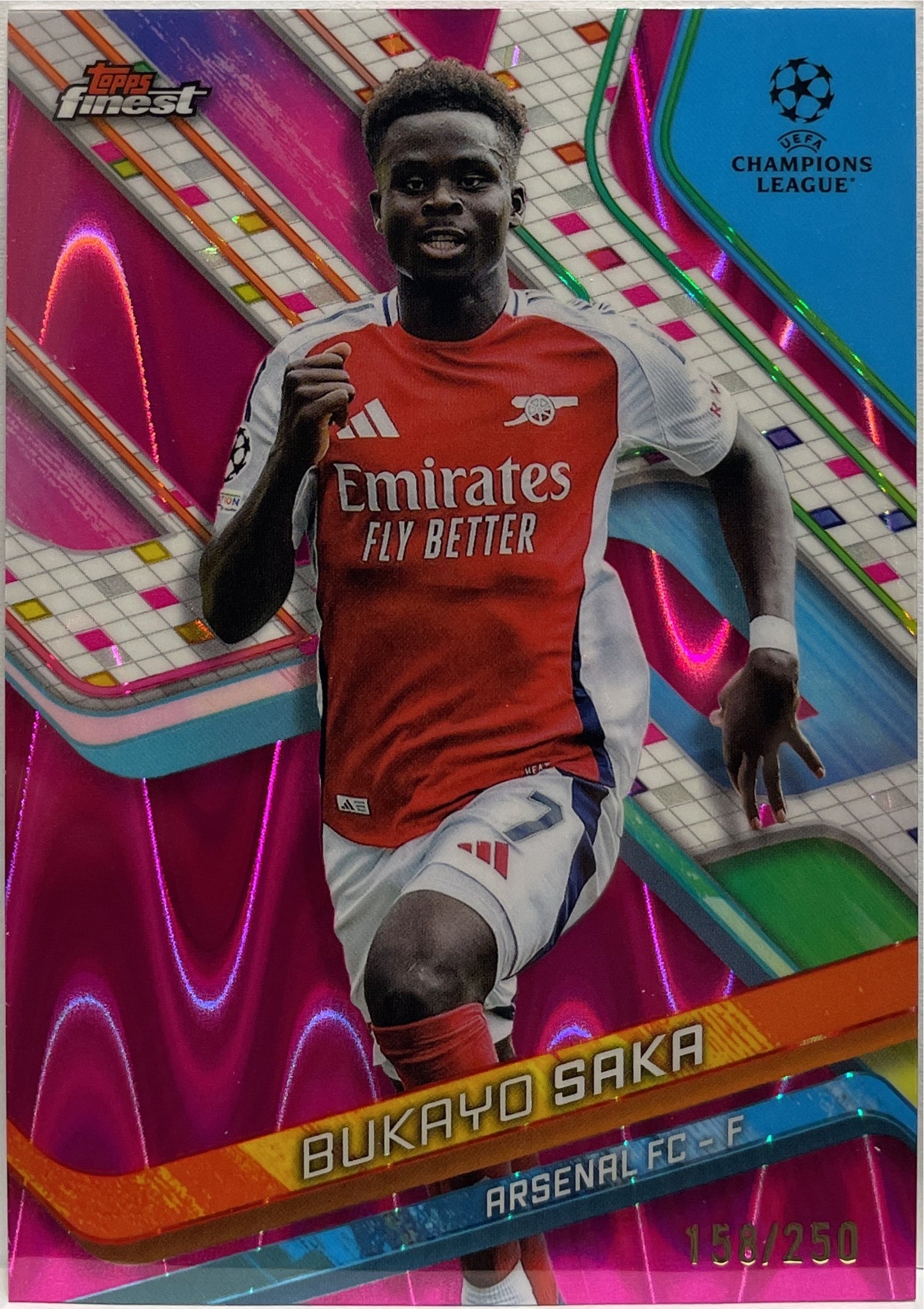 Bukayo Saka 158/250 Pink RayWave Topps Finest UCC 2024/25