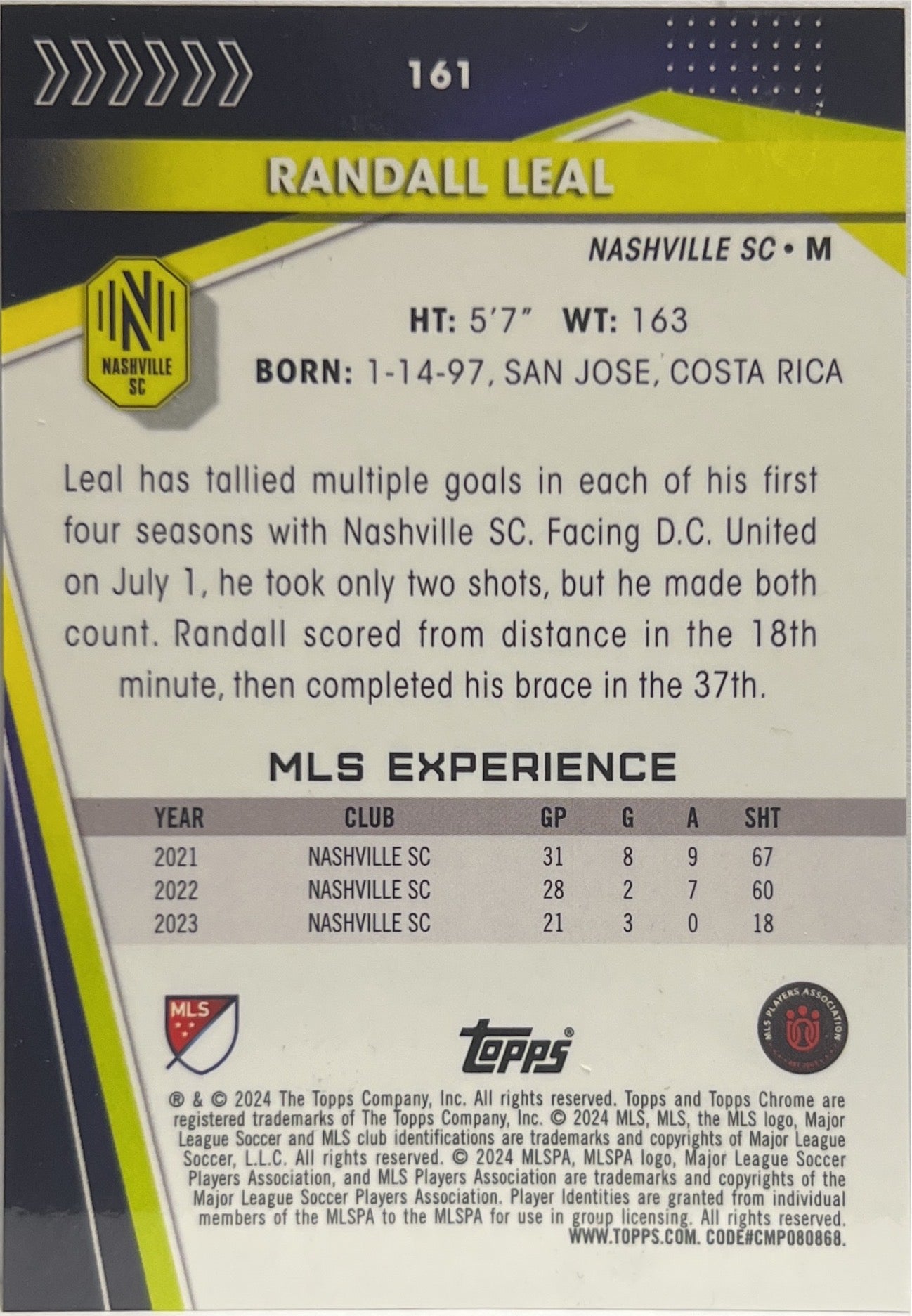 Randall Leal 9/10 Black Topps Chrome MLS 2023/24