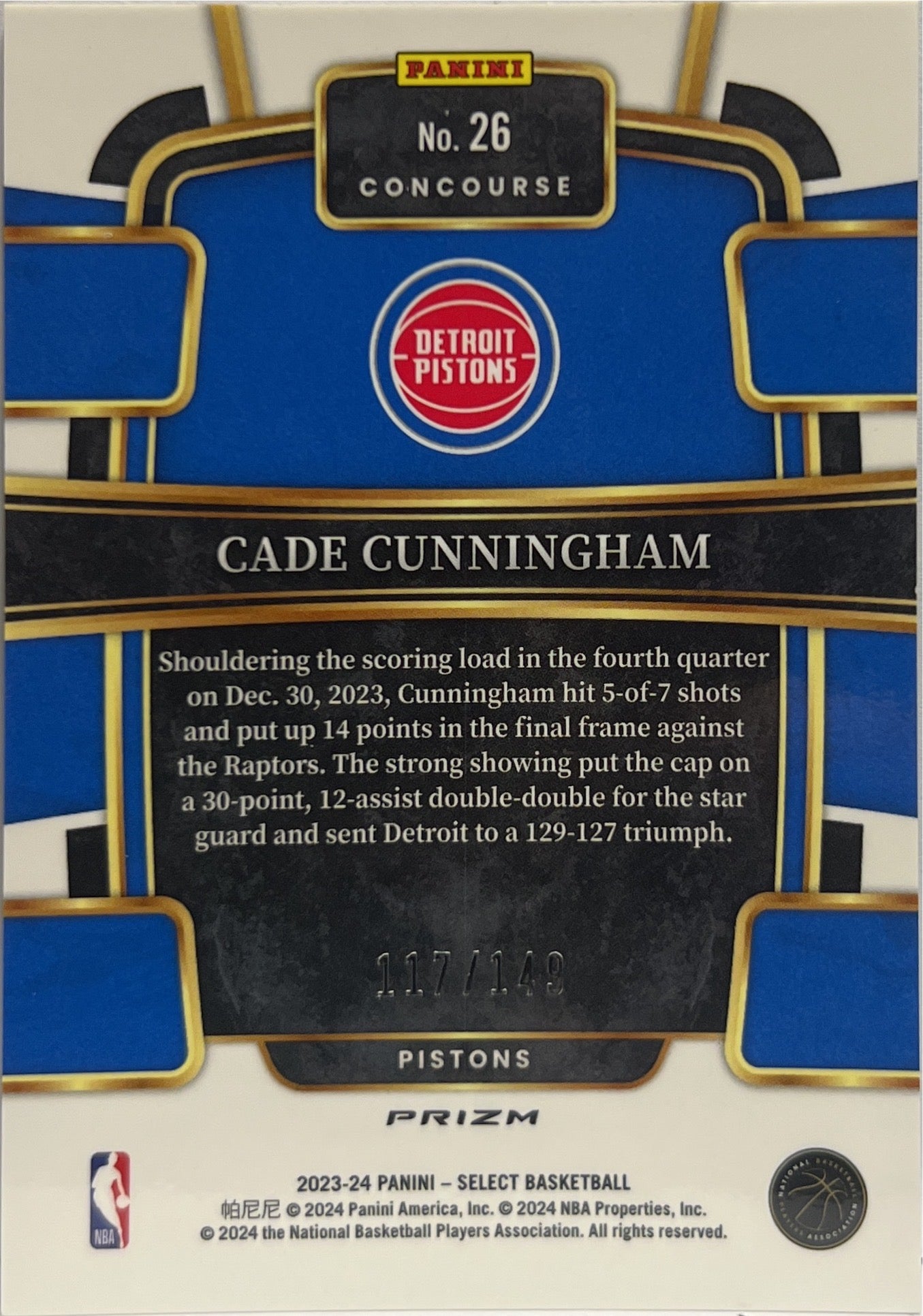 Cade Cunningham 117/149 Concourse Select Basketball NBA 2023/24