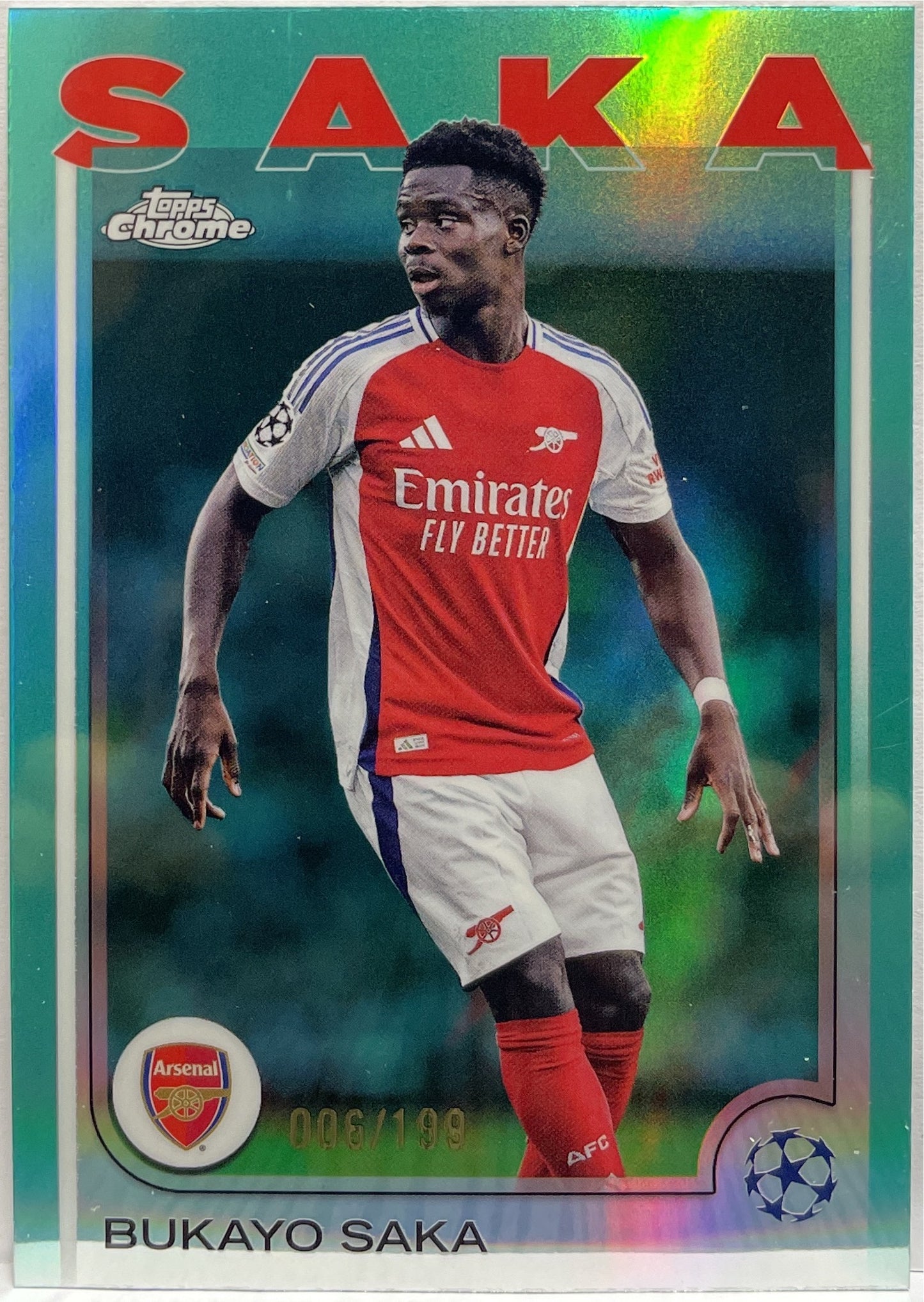 Bukayo Saka 6/199 Aqua Topps Chrome UCC 2024/25