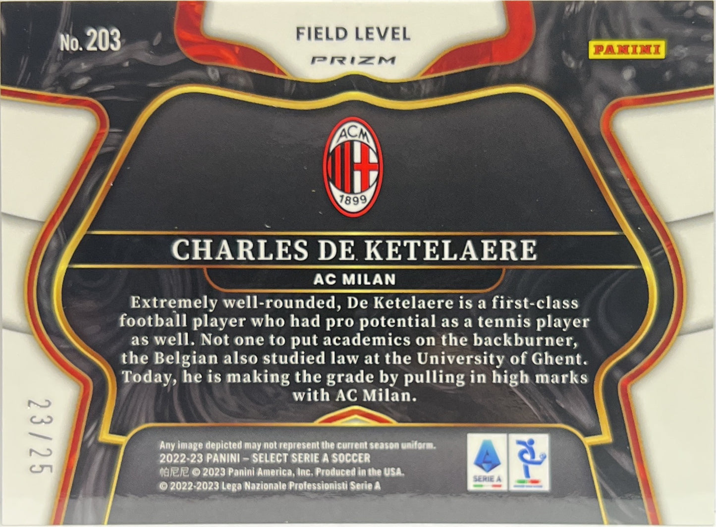Charles De Ketelaere 23/25 Field Level Tye Die Select Select Serie A 2022/23