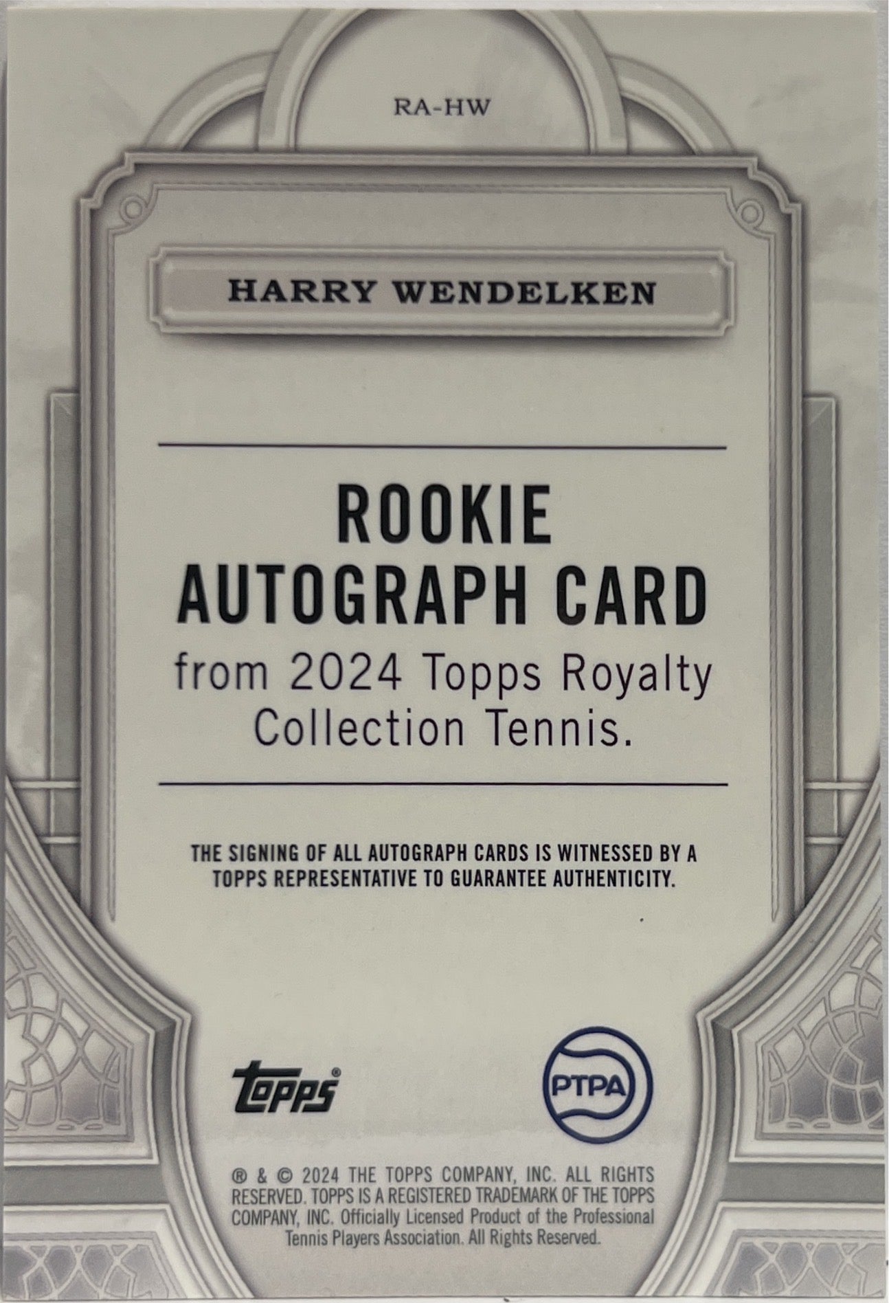 Harry Wendelken 7/75 Rookie Autograph On Card Topps Royalty Tennis 2024