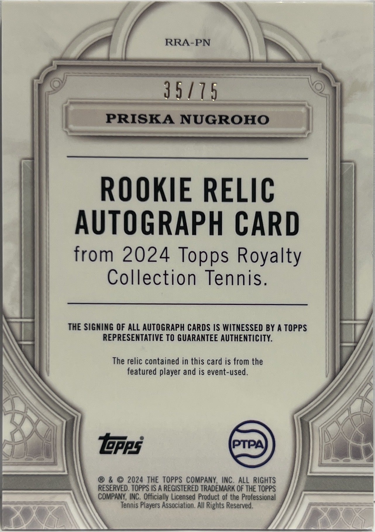 Priska Nugroho 35/75 Rookie Patch Autograph Topps Royalty Tennis 2024