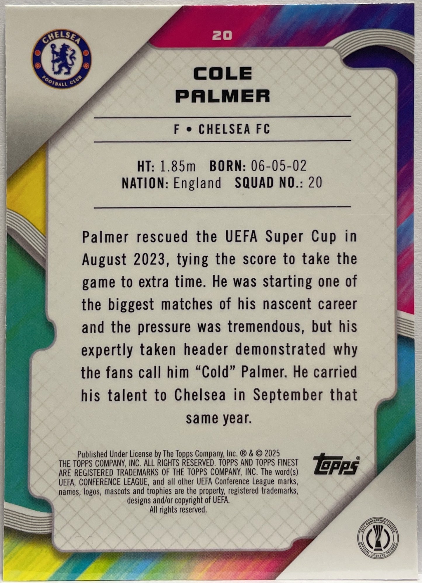 Cole Palmer 75/75 Blue Topps Finest UCC 2024/25