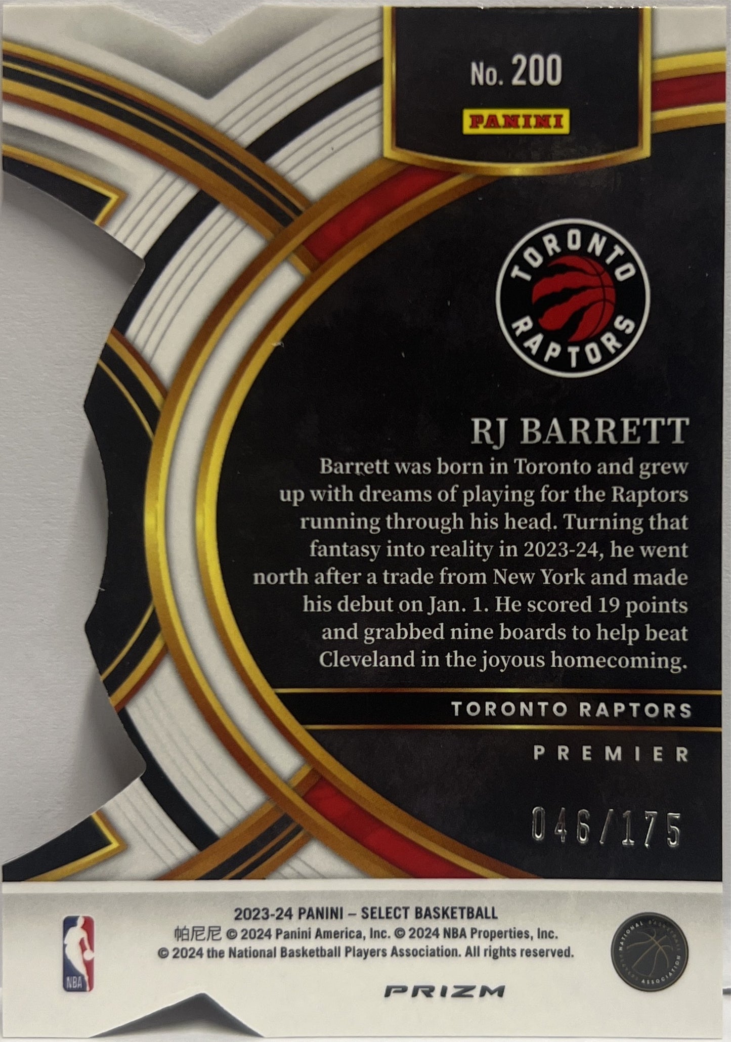 RJ Barrett 46/175 Premier Select Basketball NBA 2023/24