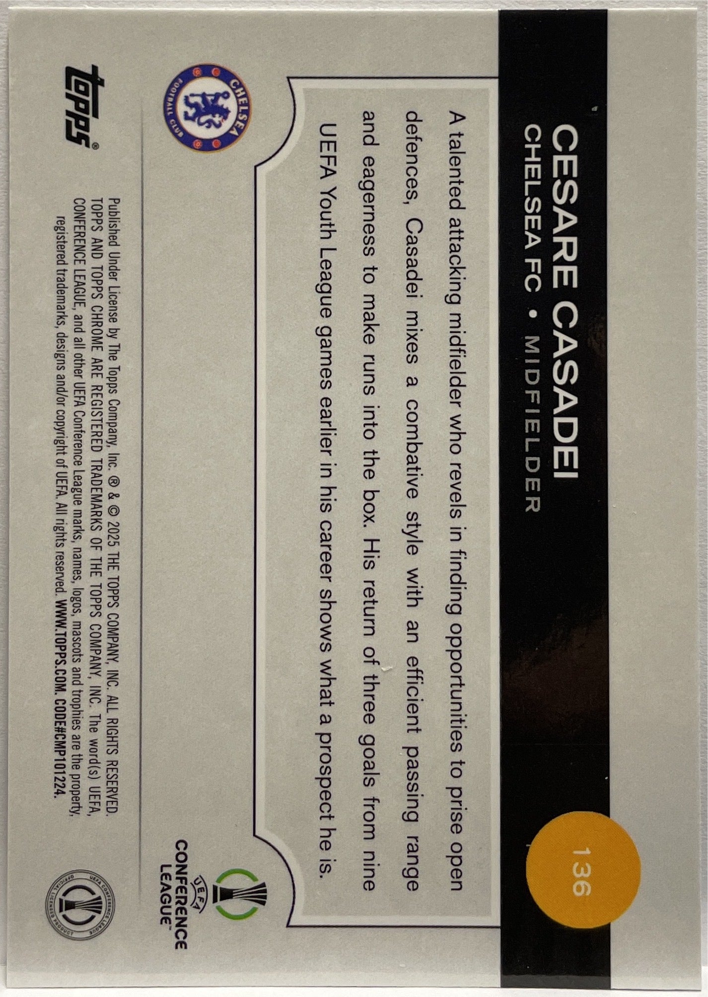 Cesare Casadei 202/225 Rookie Night Vision RayWave Topps Chrome UCC 2024/25