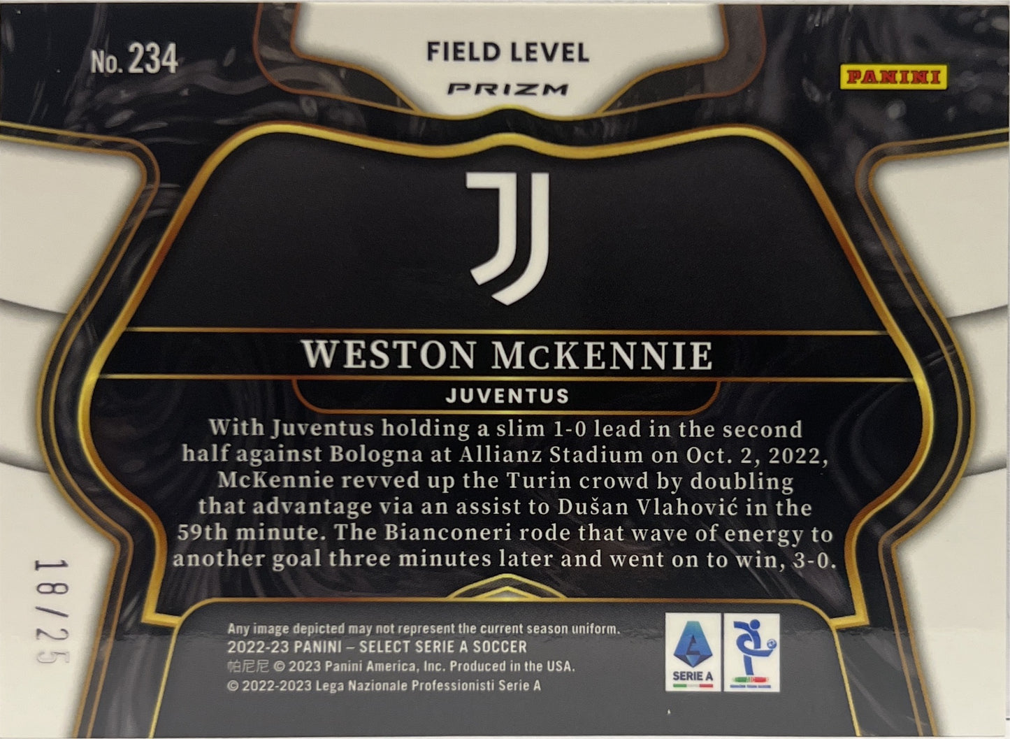 Weston McKennie 18/25 Field Level Tye Die Select Select Serie A 2022/23