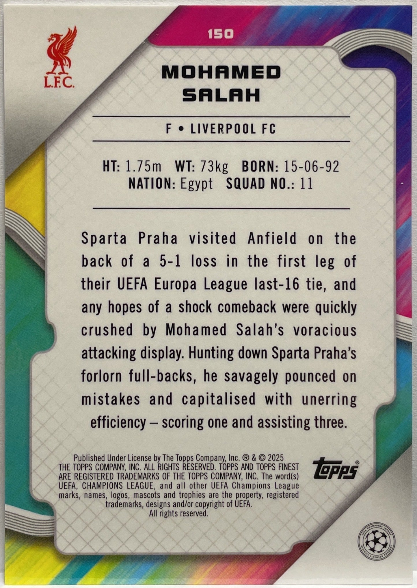 Mohamed Salah 25/99 Green Topps Finest UCC 2024/25