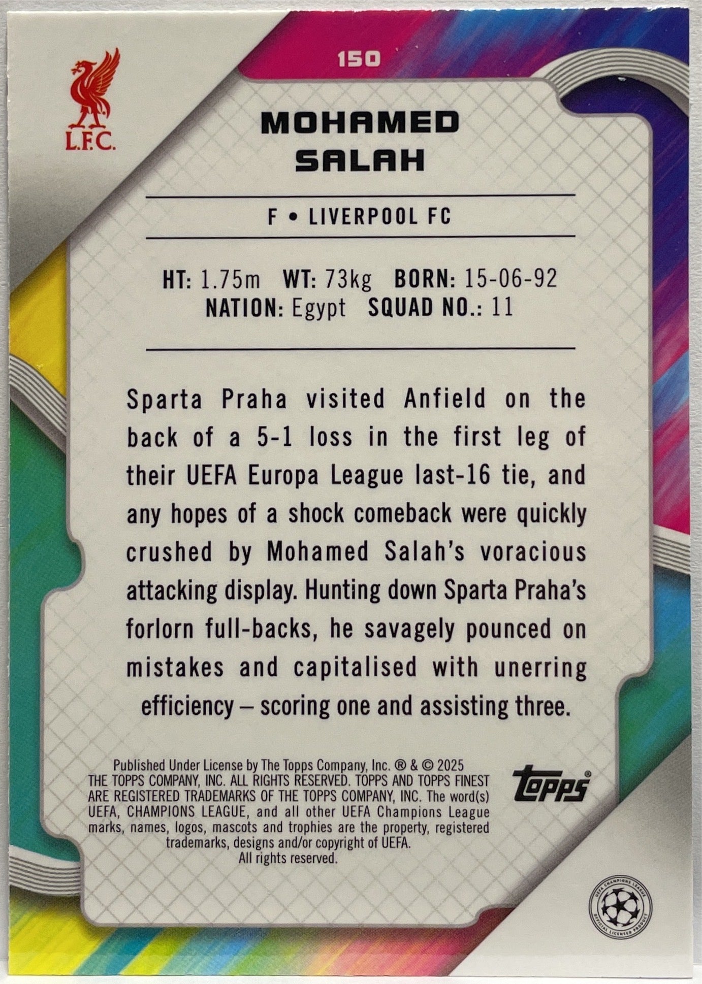 Mohamed Salah 275/275 Sky Blue Topps Finest UCC 2024/25