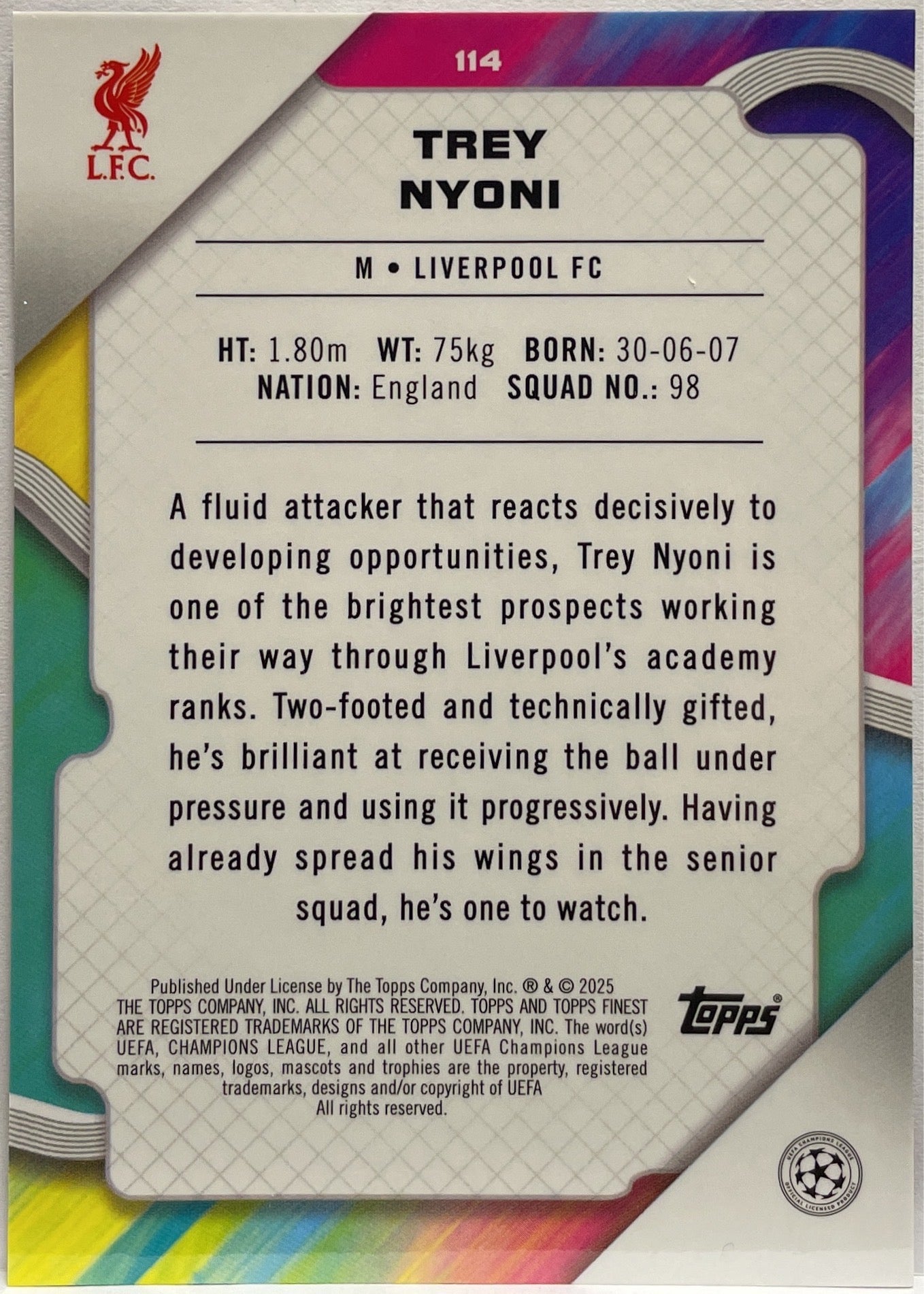 Trey Nyoni 43/50 Rookie Rose Gold Diamond Topps Finest UCC 2024/25