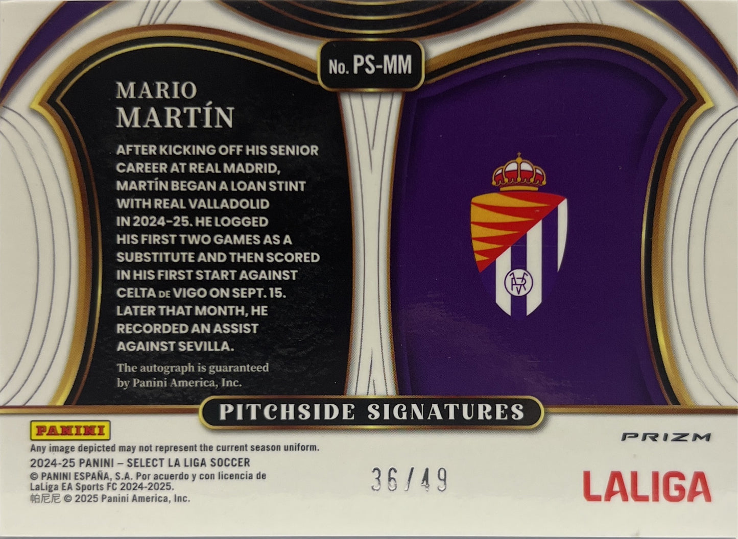 Mario Martin 36/49 Autograph Pitchside Signatures Purple Select La Liga 2024/25