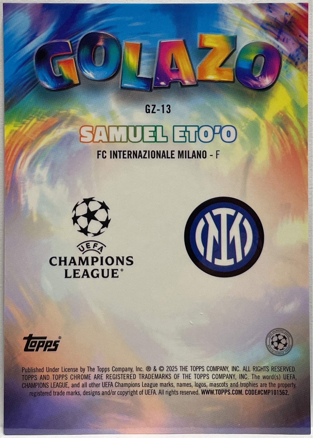 Samuel Eto'O 138/150 Golazo Blue Topps Chrome UCC 2024/25