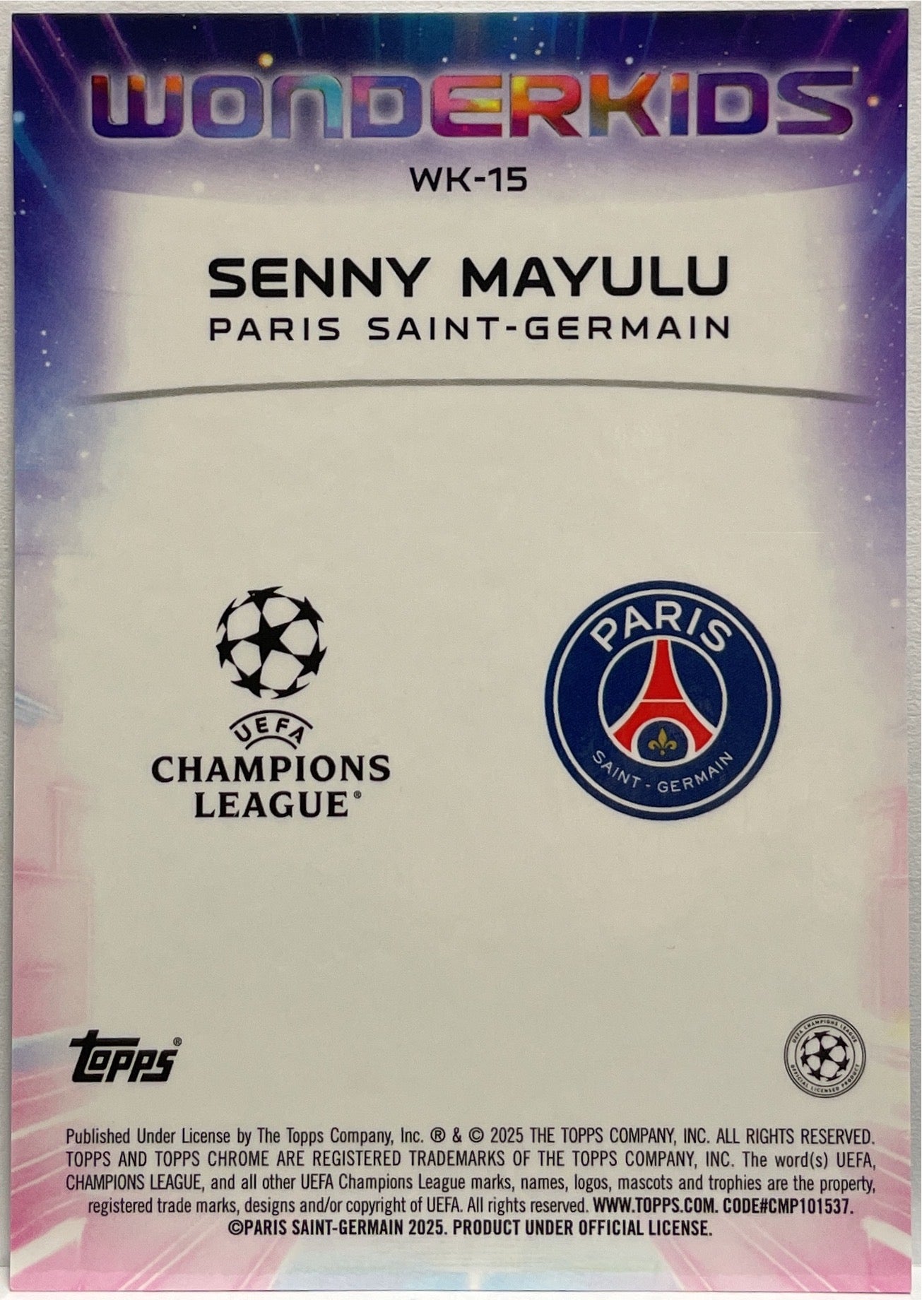 Senny Mayulu 32/199 Rookie Wonderkids Aqua Topps Chrome UCC 2024/25