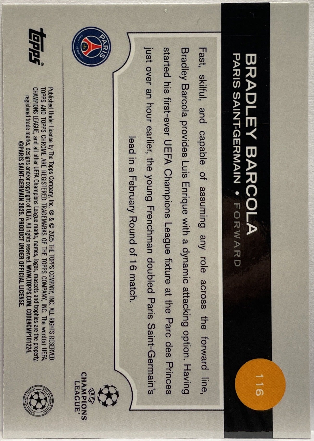 Bradley Barcola 124/299 Future Stars All Star Rookie Violet Topps Chrome UCC 2024/25