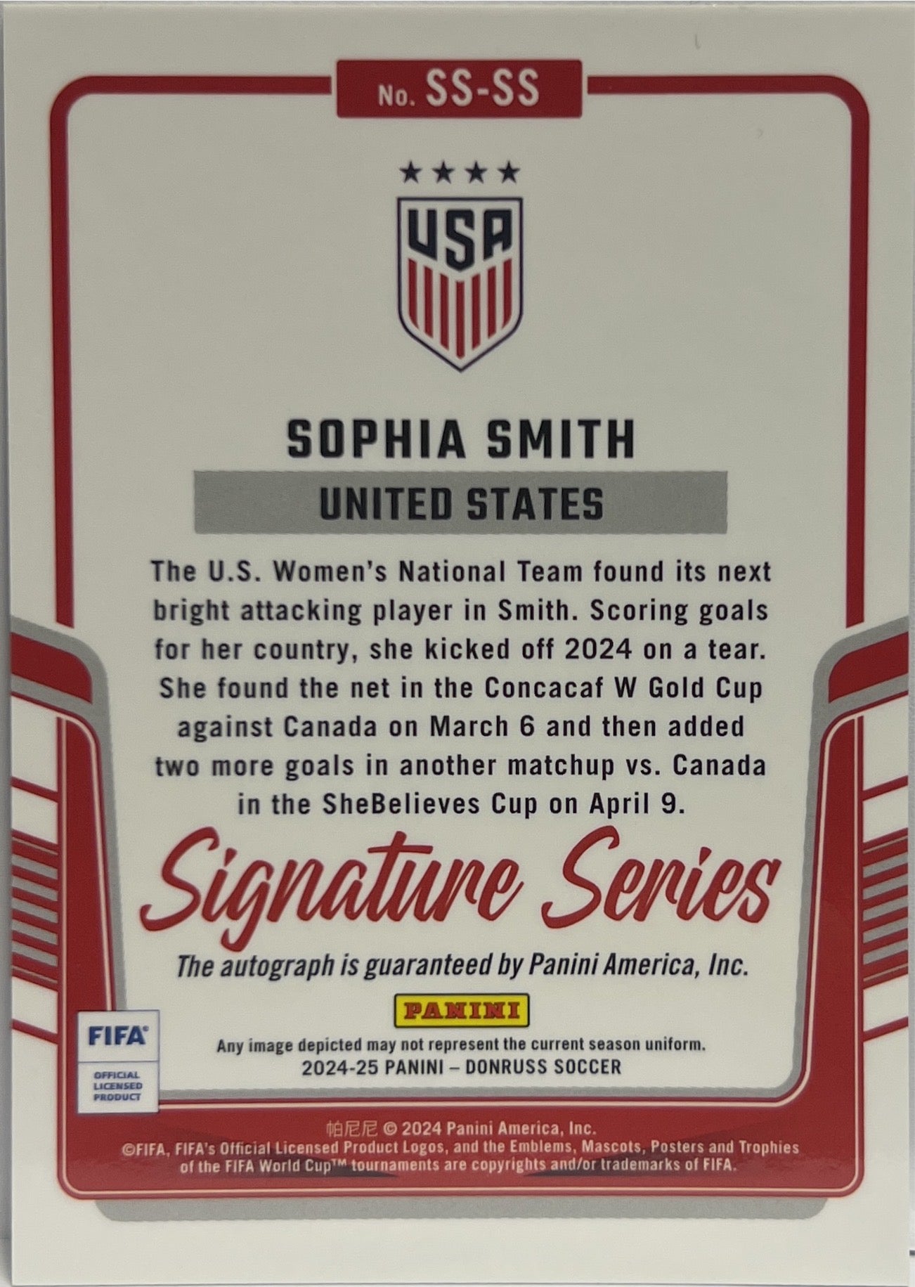 Sophia Smith Autograph Donruss Fifa 2024/25