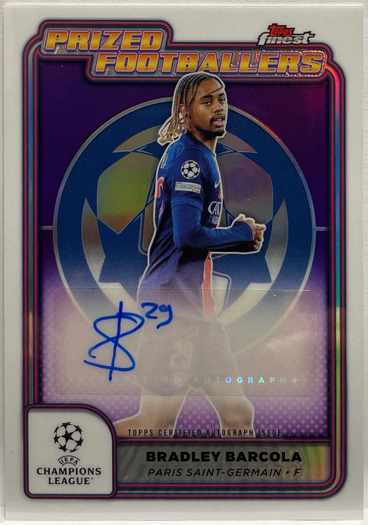 Bradley Barcola Autograph Prized Footballers Topps Finest UCC 2024/25