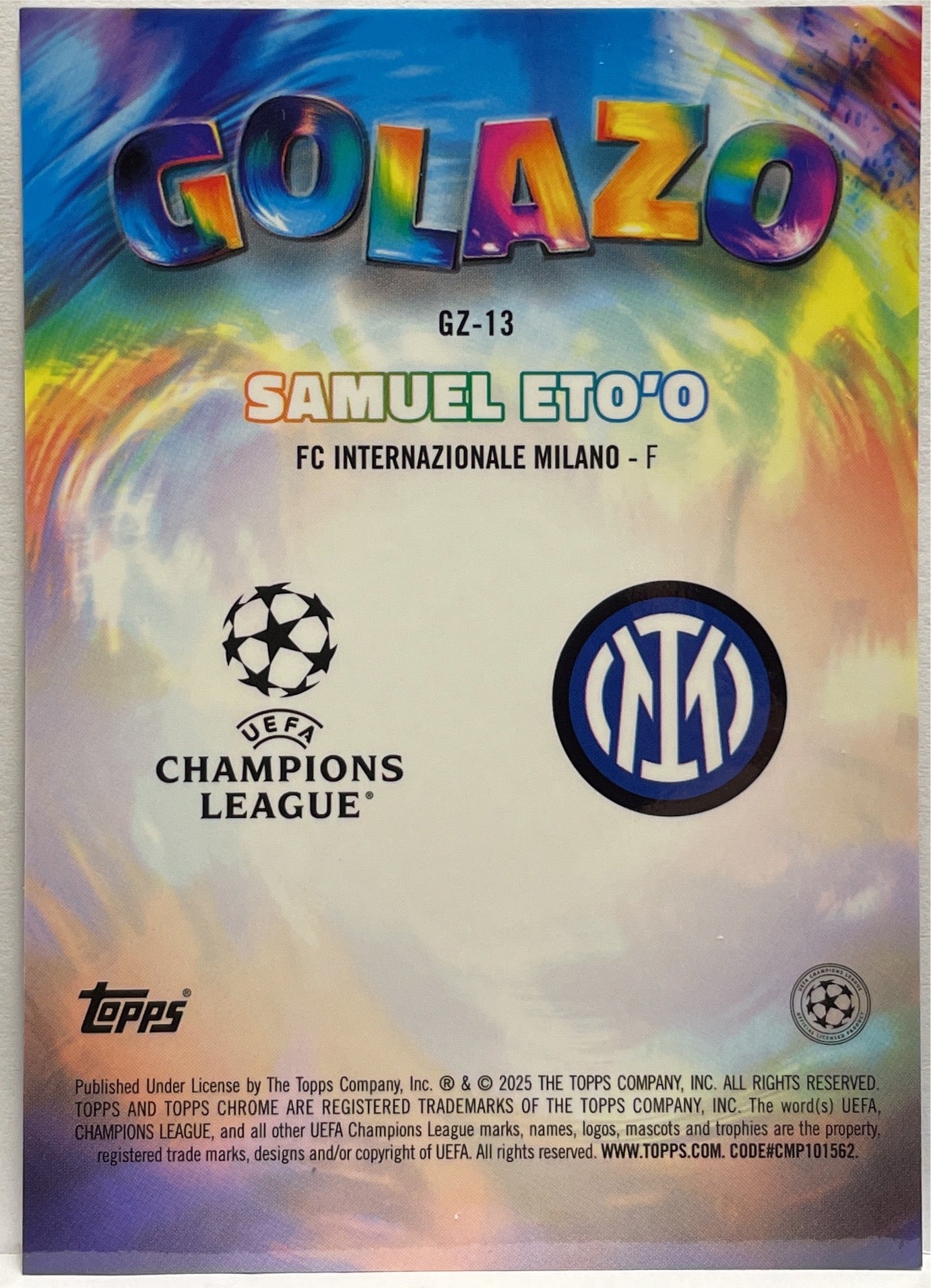 Samuel Eto'O 42/150 Golazo Blue Topps Chrome UCC 2024/25