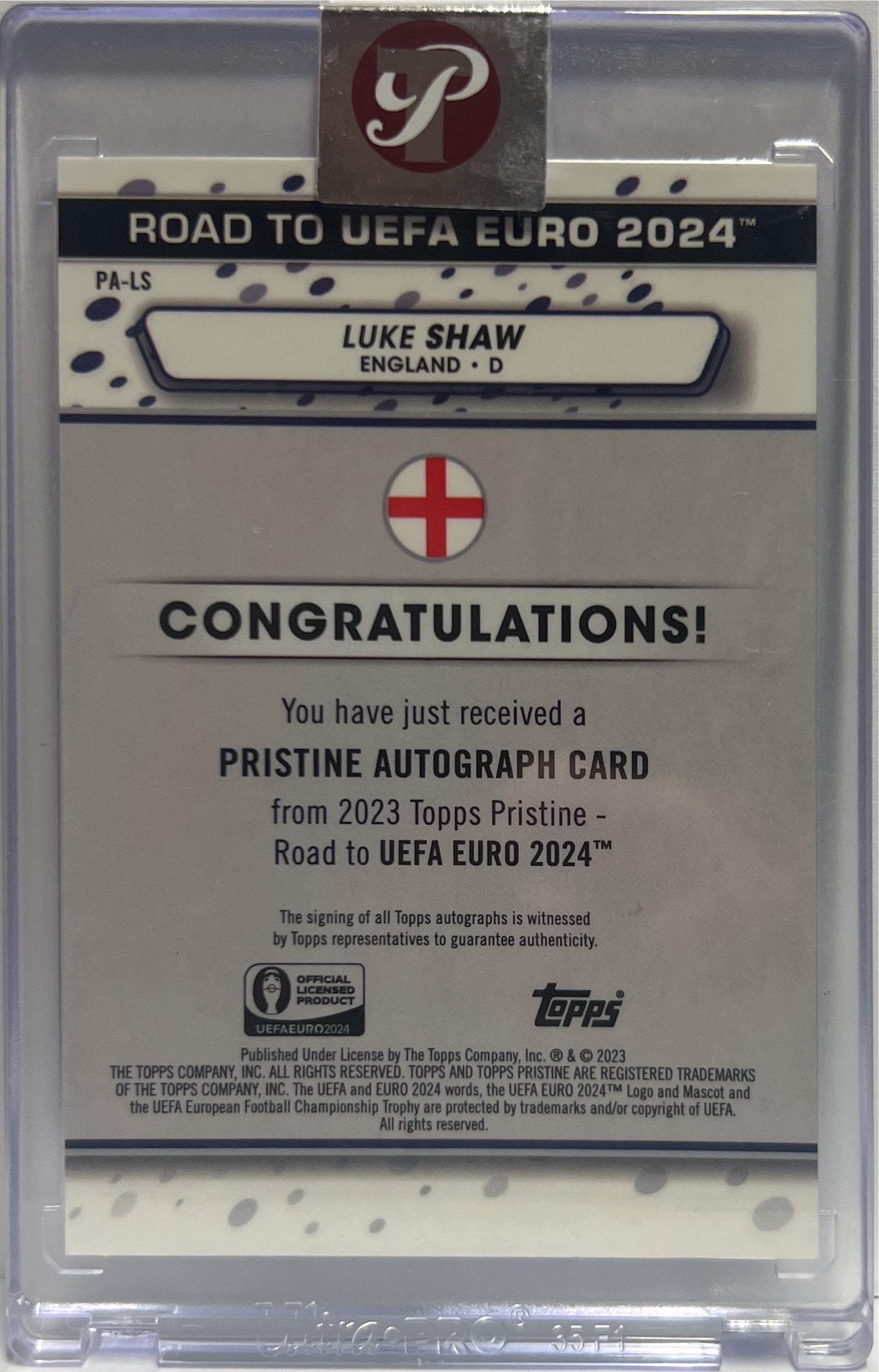 Luke Shaw Autograph Topps Pristine Road To Euro 2024
