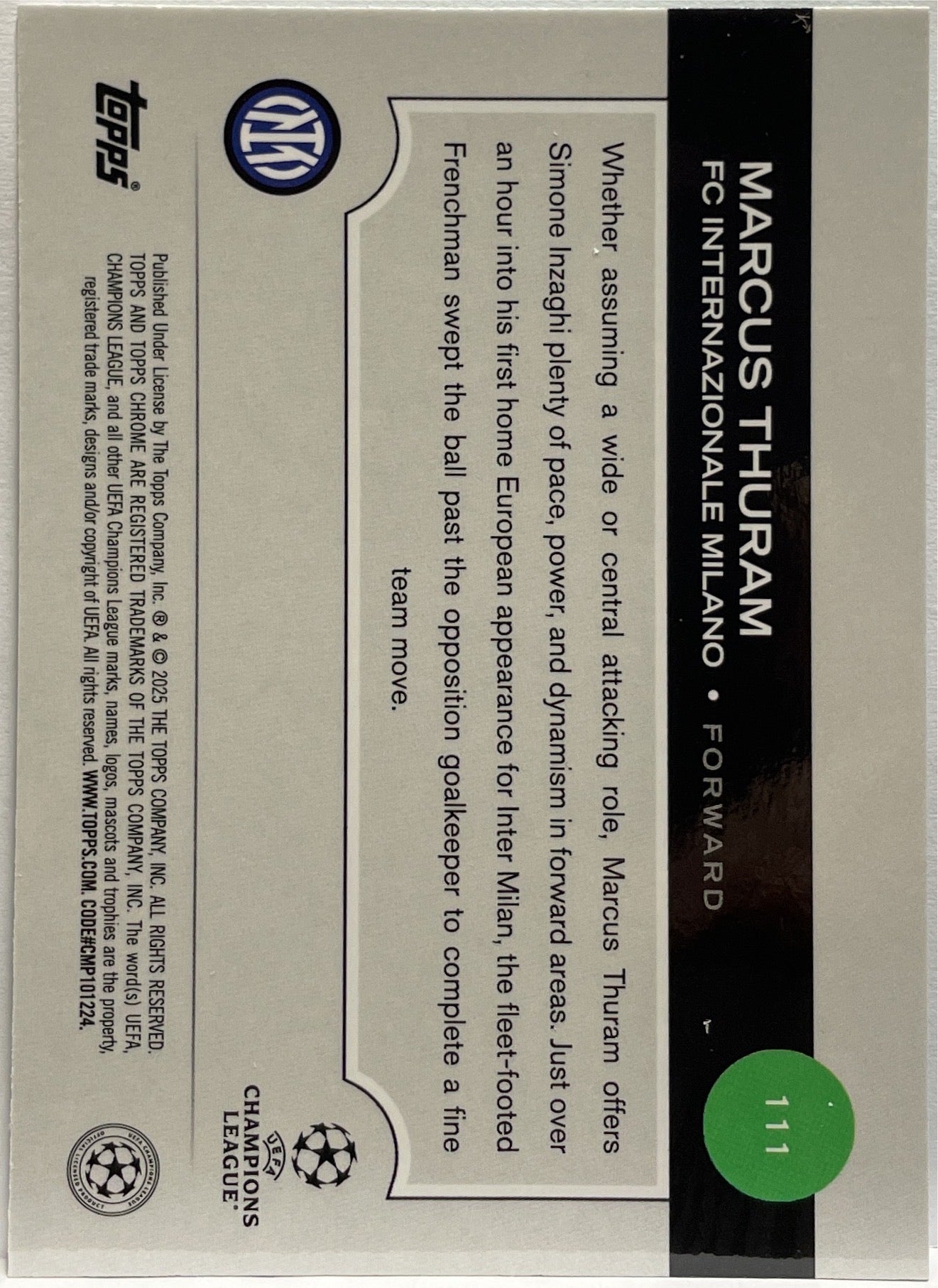 Marcus Thuram 5/199 Aqua Topps Chrome UCC 2024/25