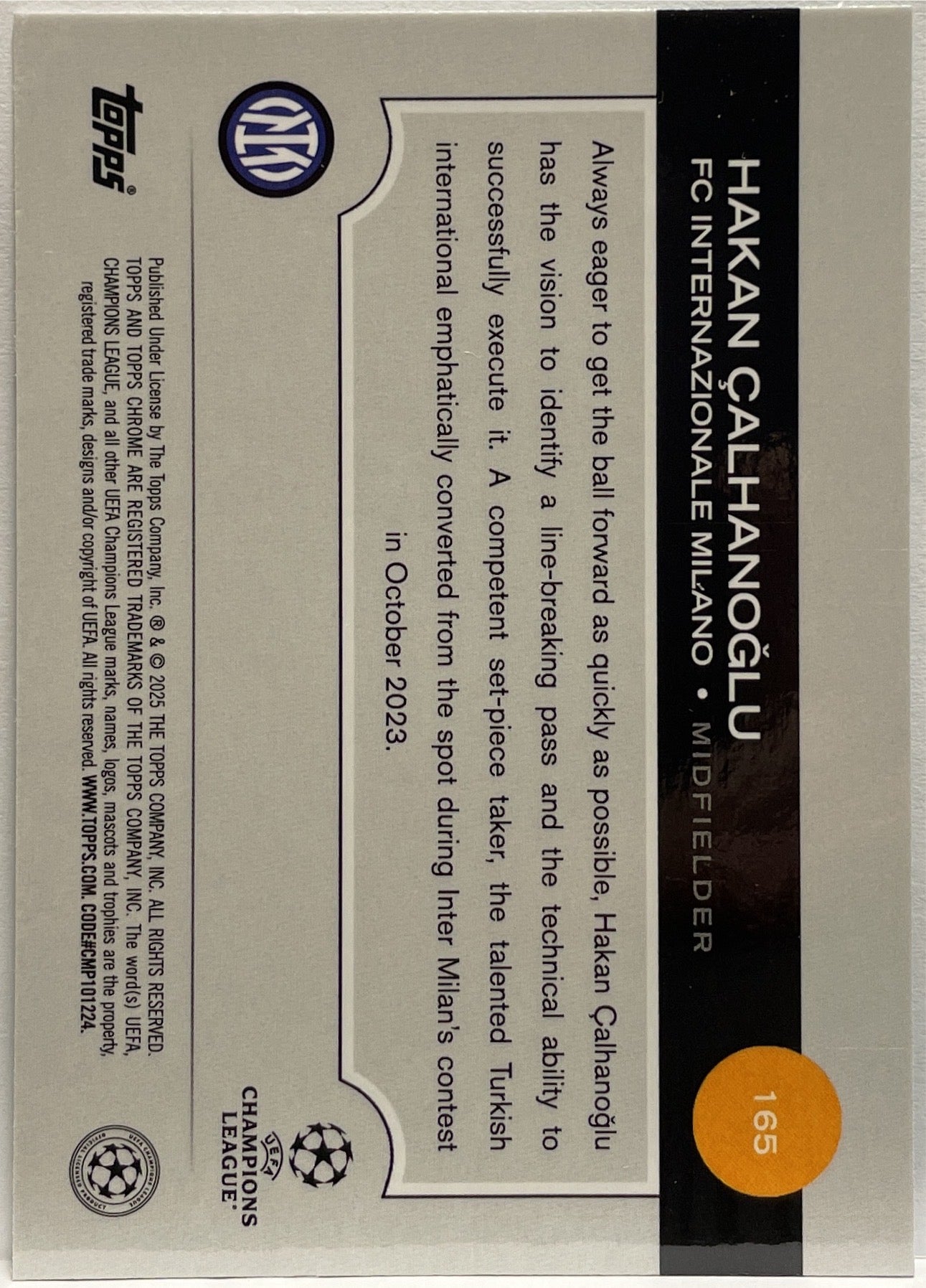 Hakan Calhanoglu 104/199 Aqua Lava Topps Chrome UCC 2024/25