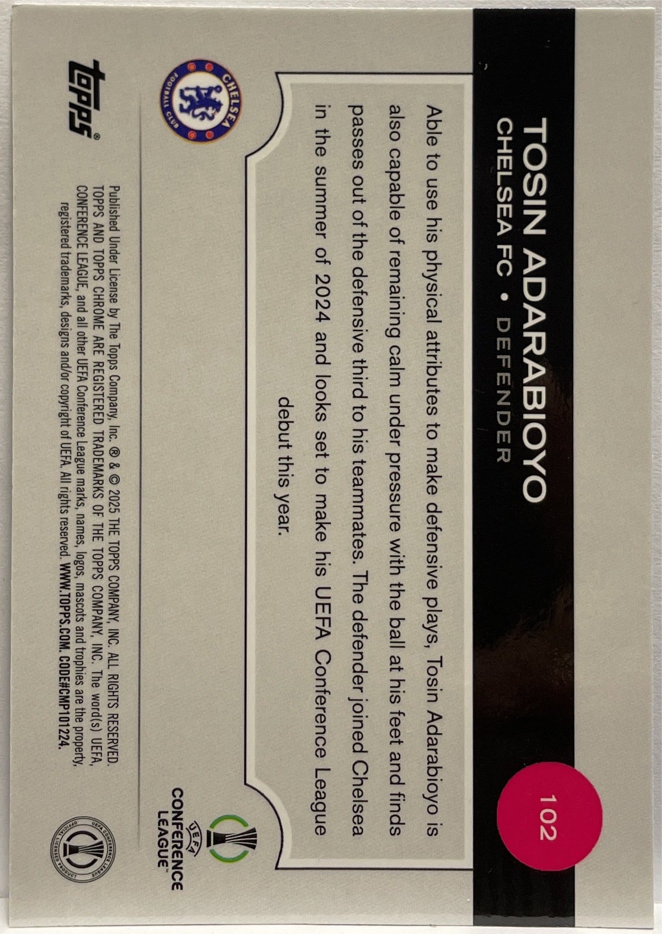 Tosin Adarabioyo 35/150 Blue Topps Chrome UCC 2024/25