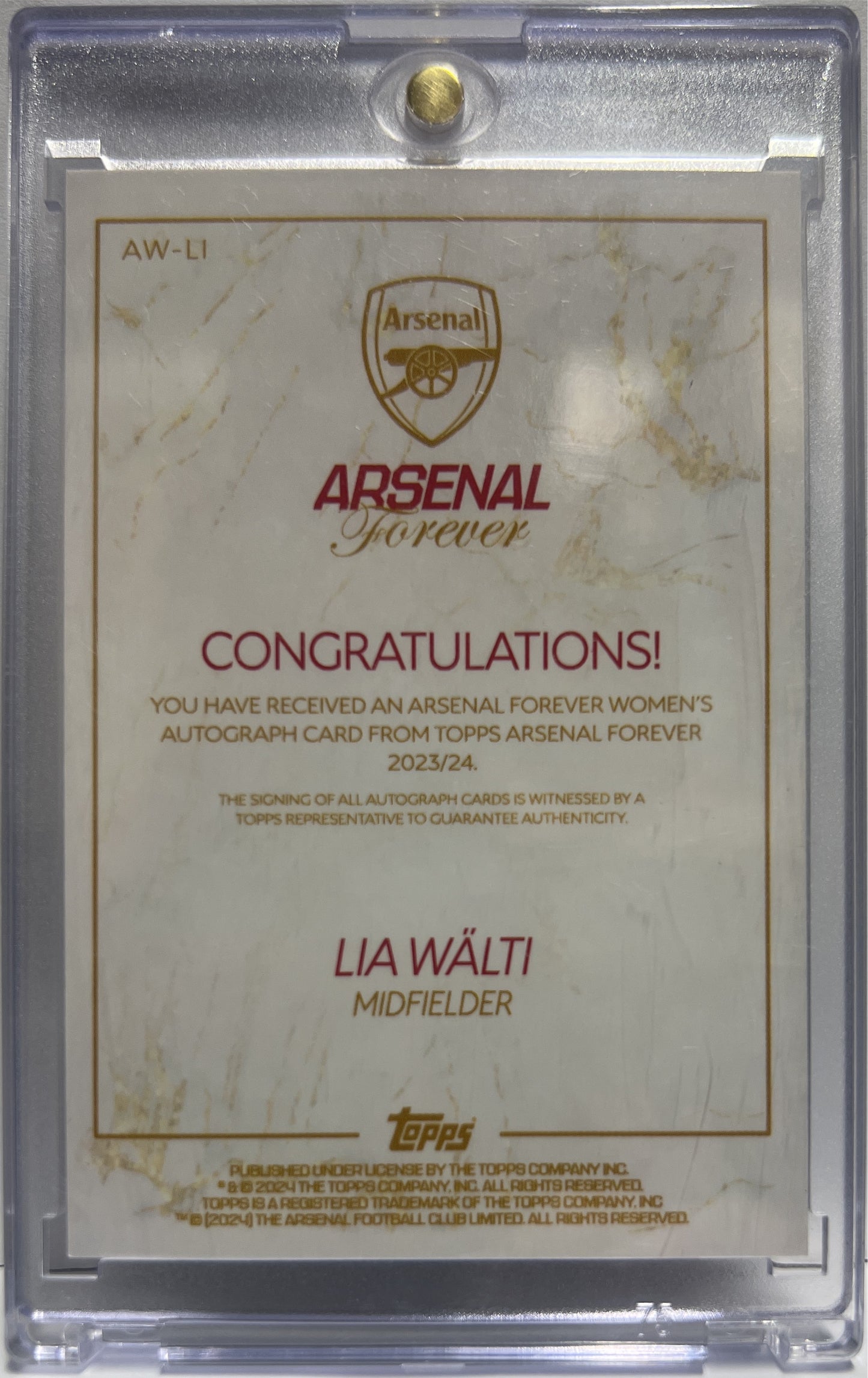 Lia Walti Autograph Topps Arsenal Forever 2023/24