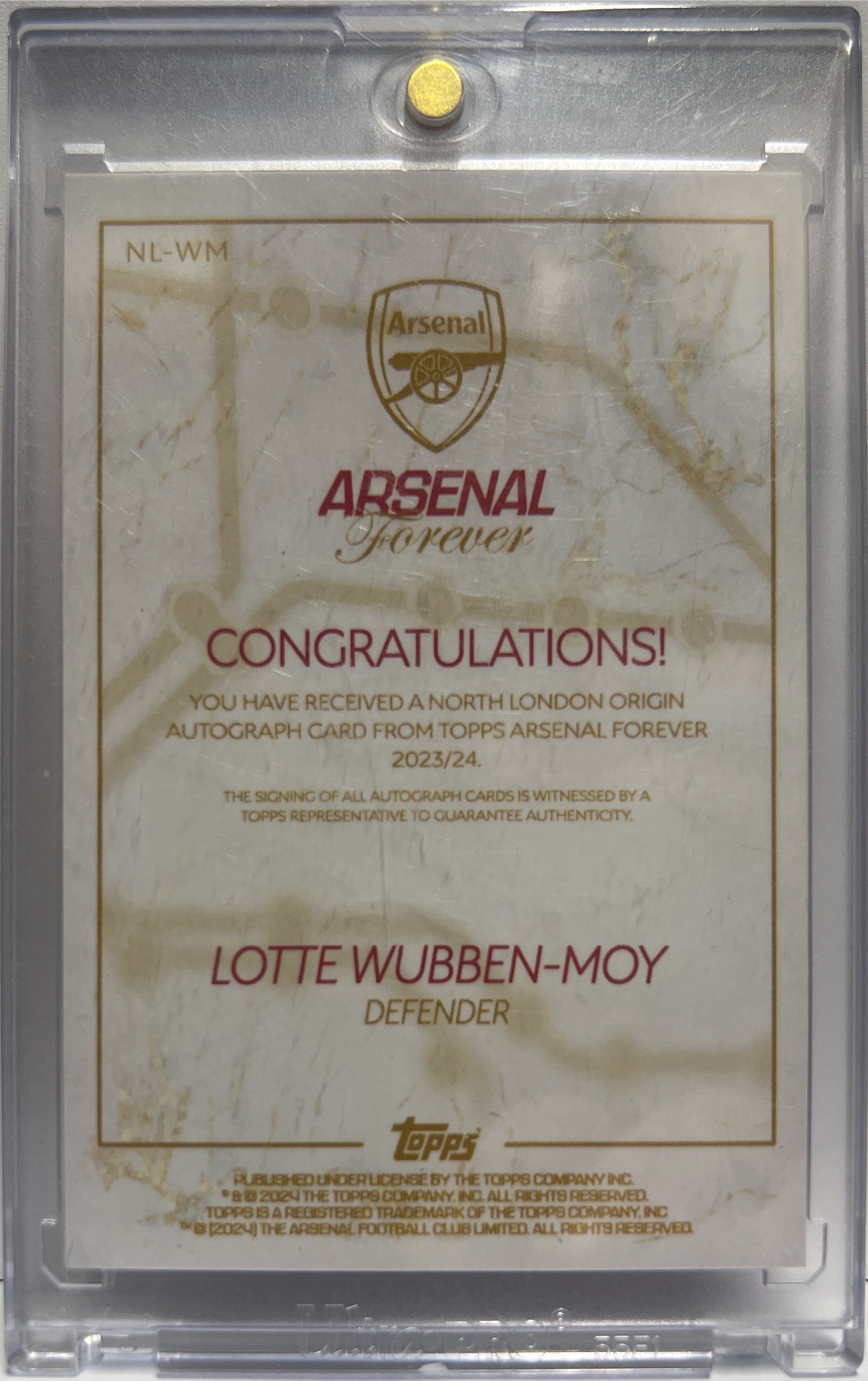 Lotte Wubben Moy 17/25 Autograph Orange Topps Arsenal Forever 2023/24