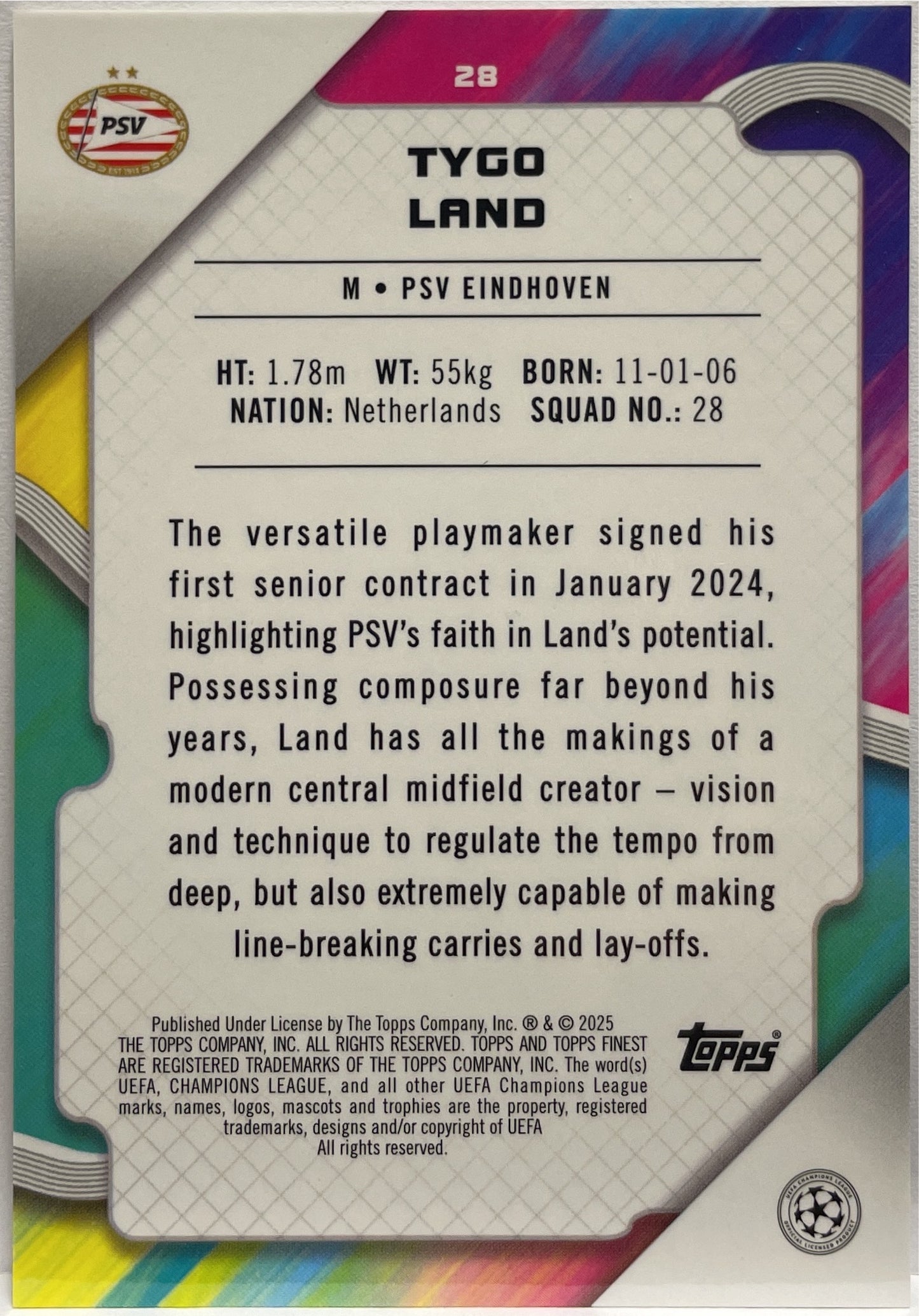 Tygo Land 19/50 Rookie Rose Gold Mini Diamond Topps Finest UCC 2024/25