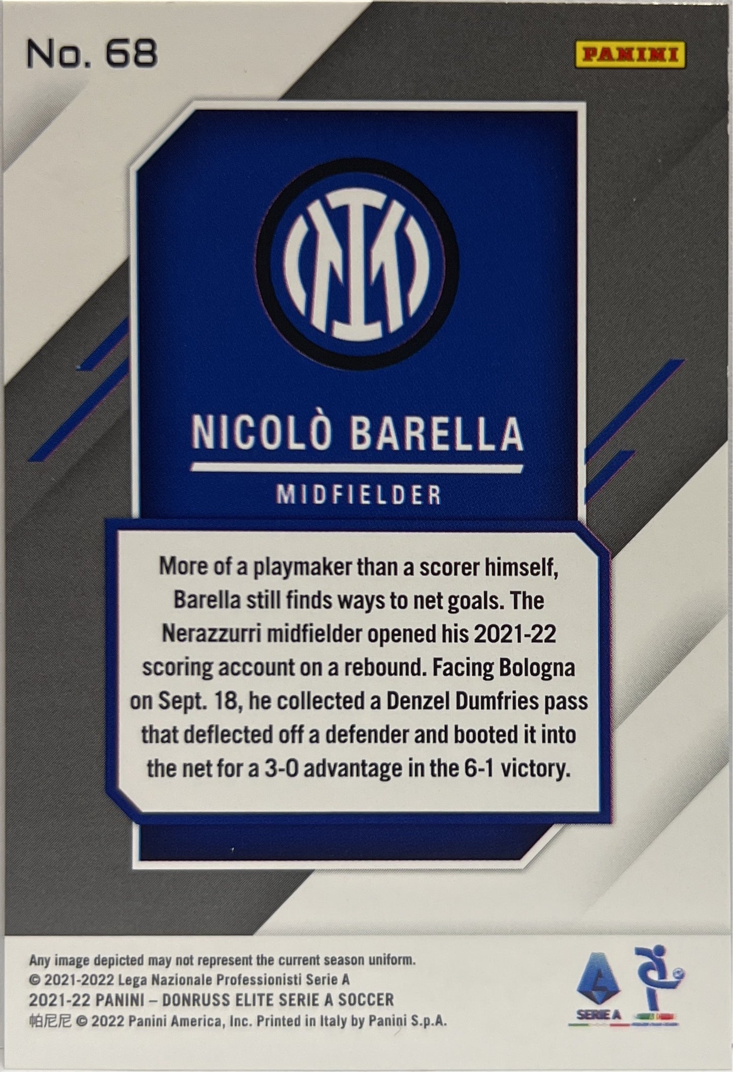 Nicolo Barella 19/76 Aspirations Donruss Elite Serie A 2021/22