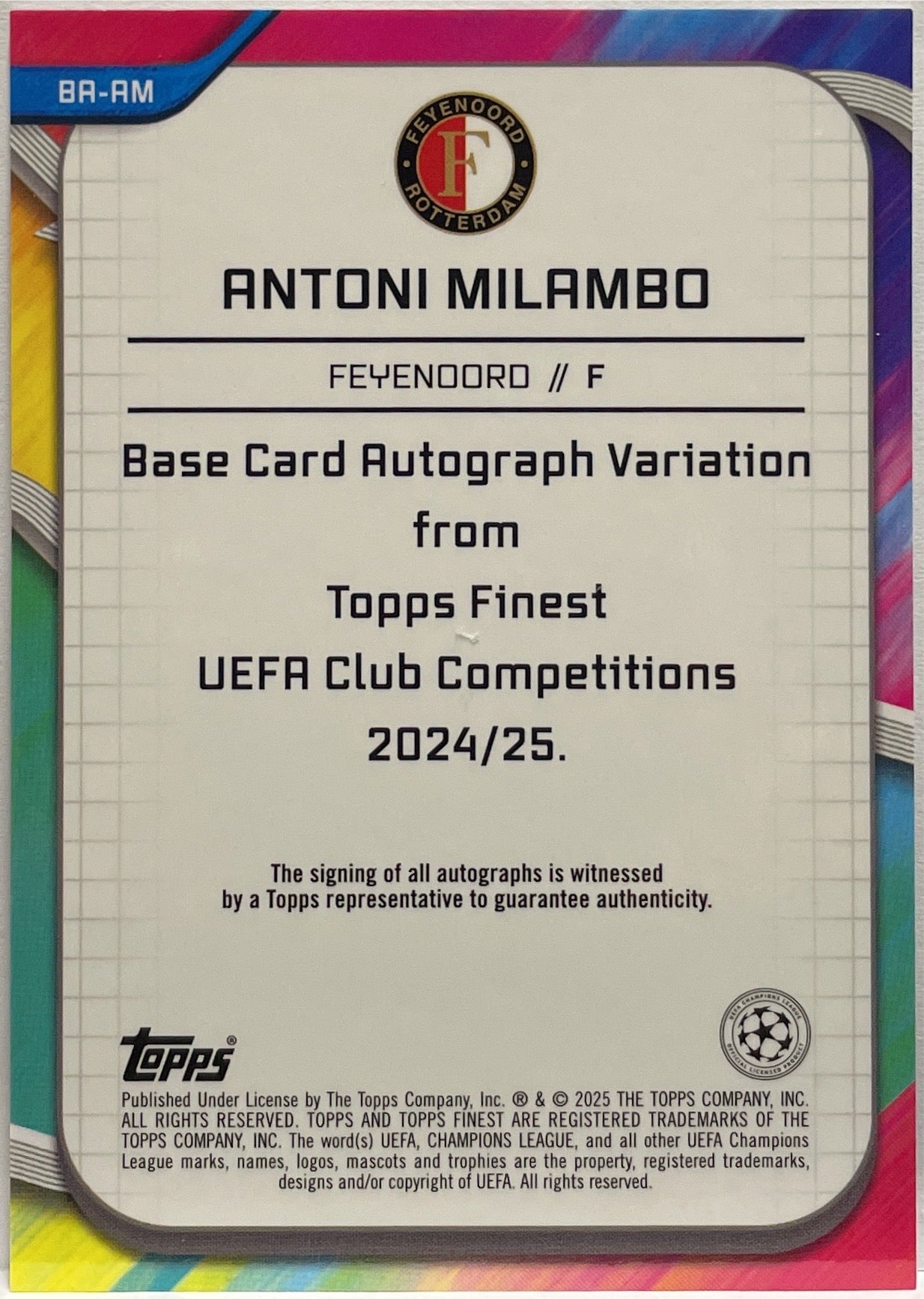 Antoni Milambo 134/299 Autograph Purple Topps Finest UCC 2024/25