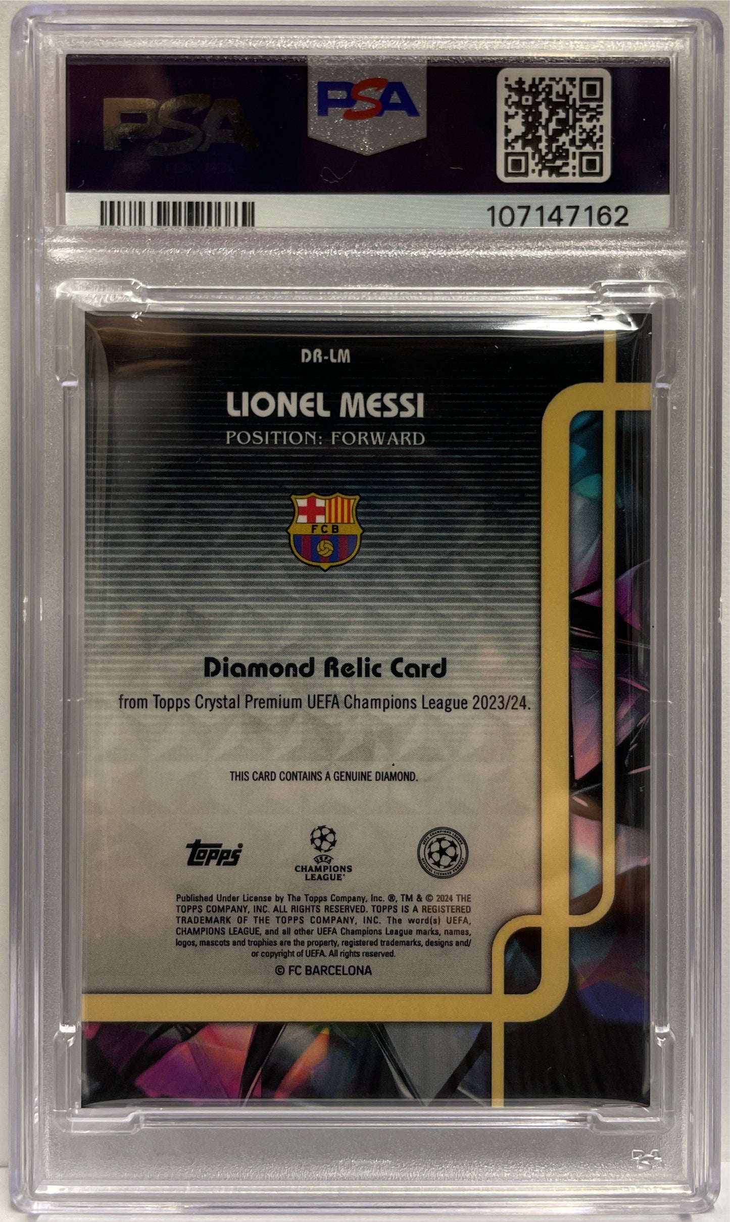 Lionel Messi 2/5 Diamond Relic Red Topps Crystal Premium UCL 2023/24 PSA 7