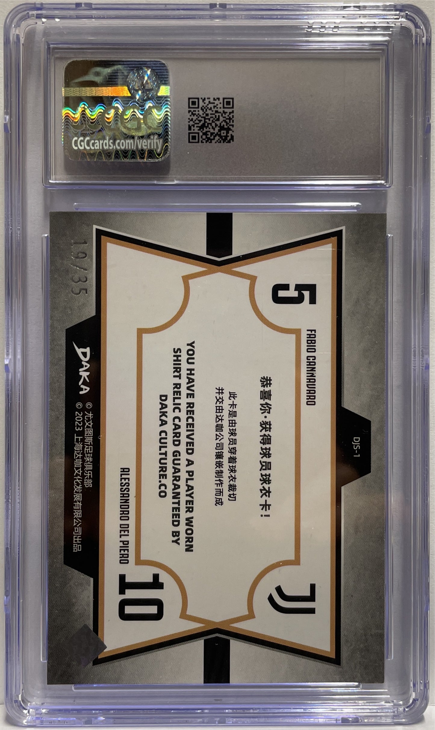 Cannavaro & Del Piero 19/35 Patch Dual Jersey Daka Juventus 2023/24 CGC 8.5