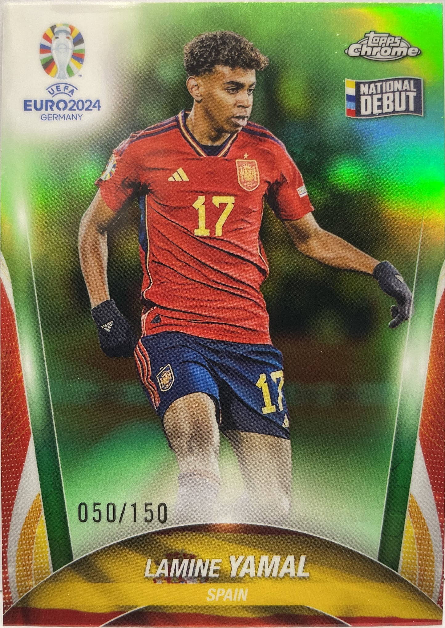 Lamine Yamal 50/150 National Debut Neon Green Topps Chrome Euro 2024