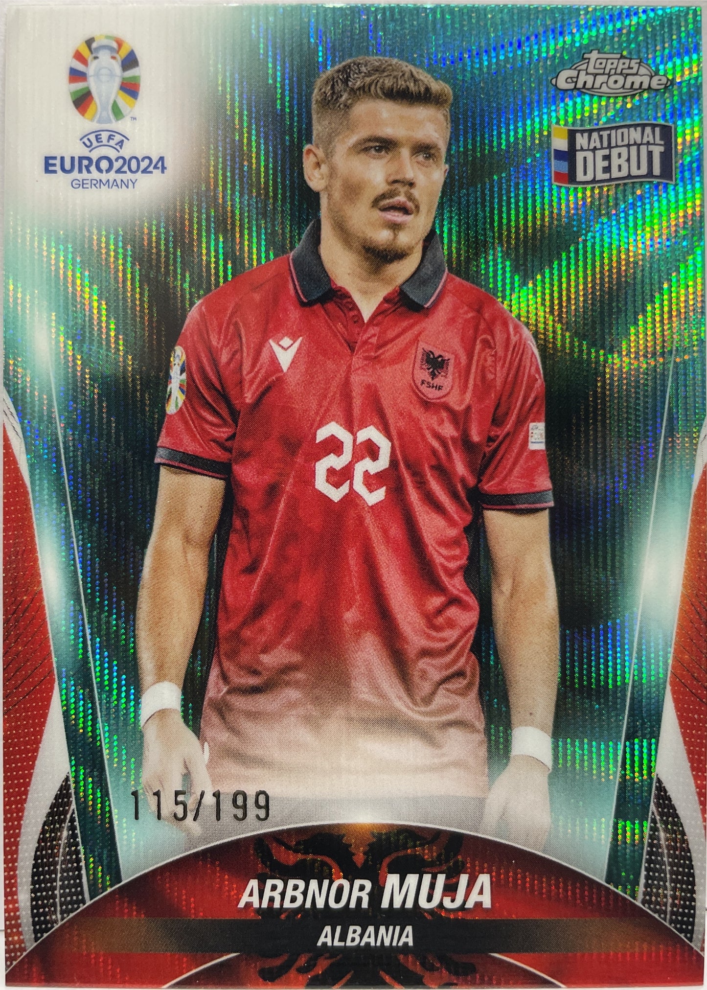 Arbnor Muja 115/199 National Debut Aqua Wave Topps Chrome Euro 2024
